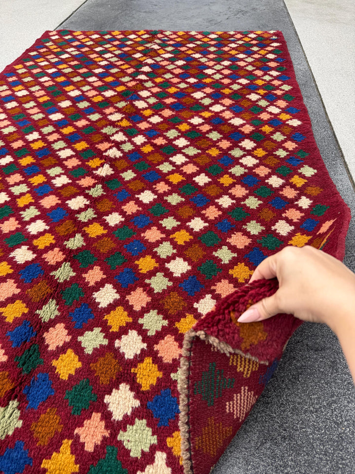 4x6 Handmade Vintage Afghan Baluch Rug | Brick Red Forest Mint Green Navy Blue Chocolate Brown Salmon Pink Peach Cream White Mustard Gold