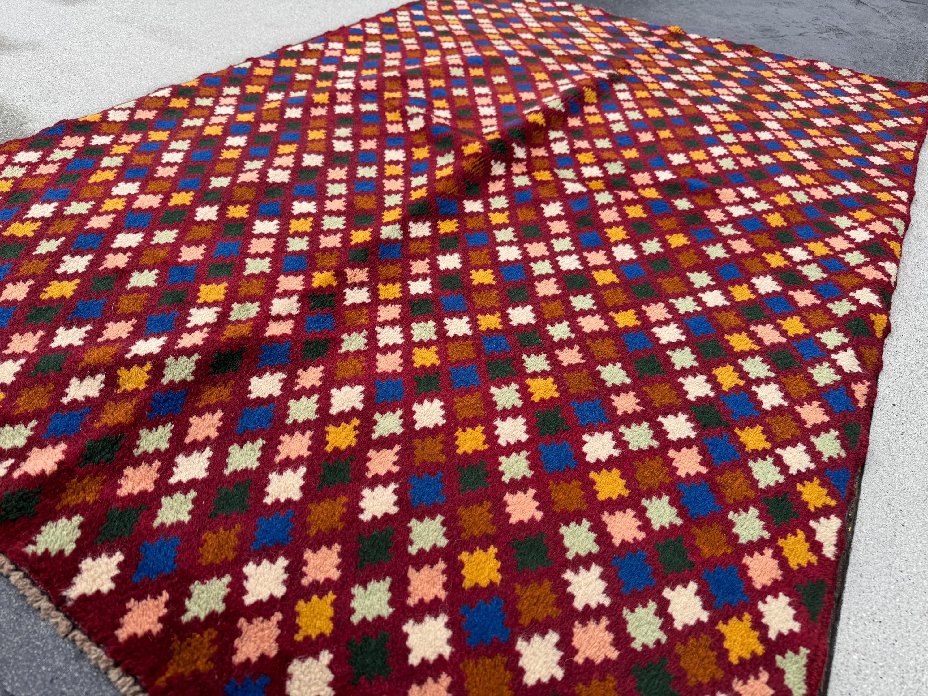 4x6 Handmade Vintage Afghan Baluch Rug | Brick Red Mint Green Chocolate Brown Cream White Salmon Pink Peach Black Navy Blue Mustard Gold