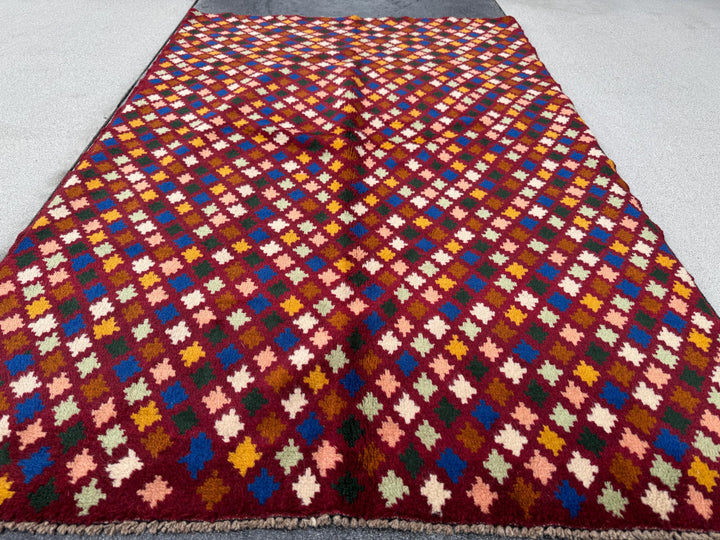 4x6 Handmade Vintage Afghan Baluch Rug | Brick Red Mint Green Chocolate Brown Cream White Salmon Pink Peach Black Navy Blue Mustard Gold