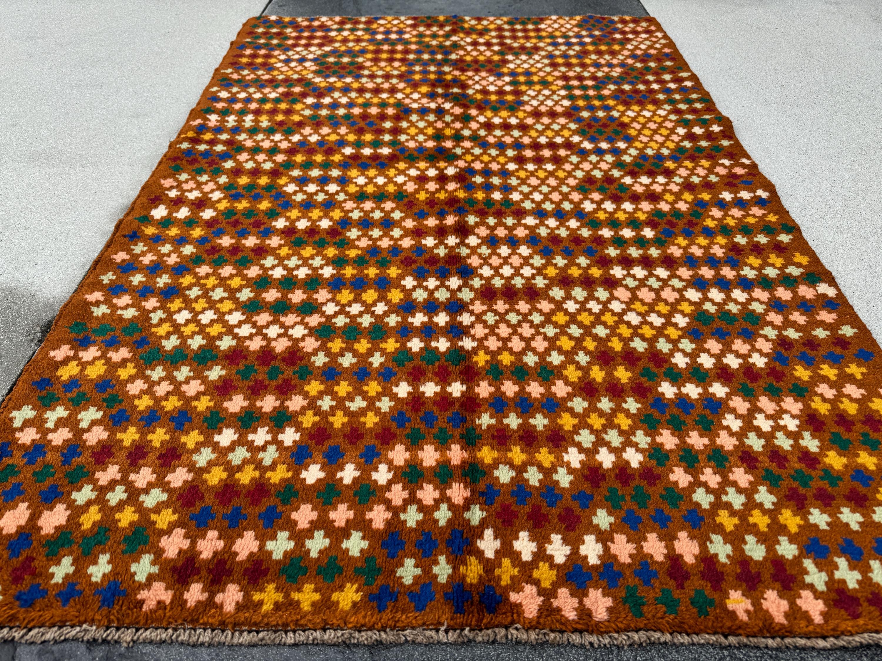 4x6 Handmade Vintage Afghan Baluch Rug | Chocolate Brown Brick Red Navy Blue Salmon Pink Peach Forest Mint Green Cream White Mustard Gold