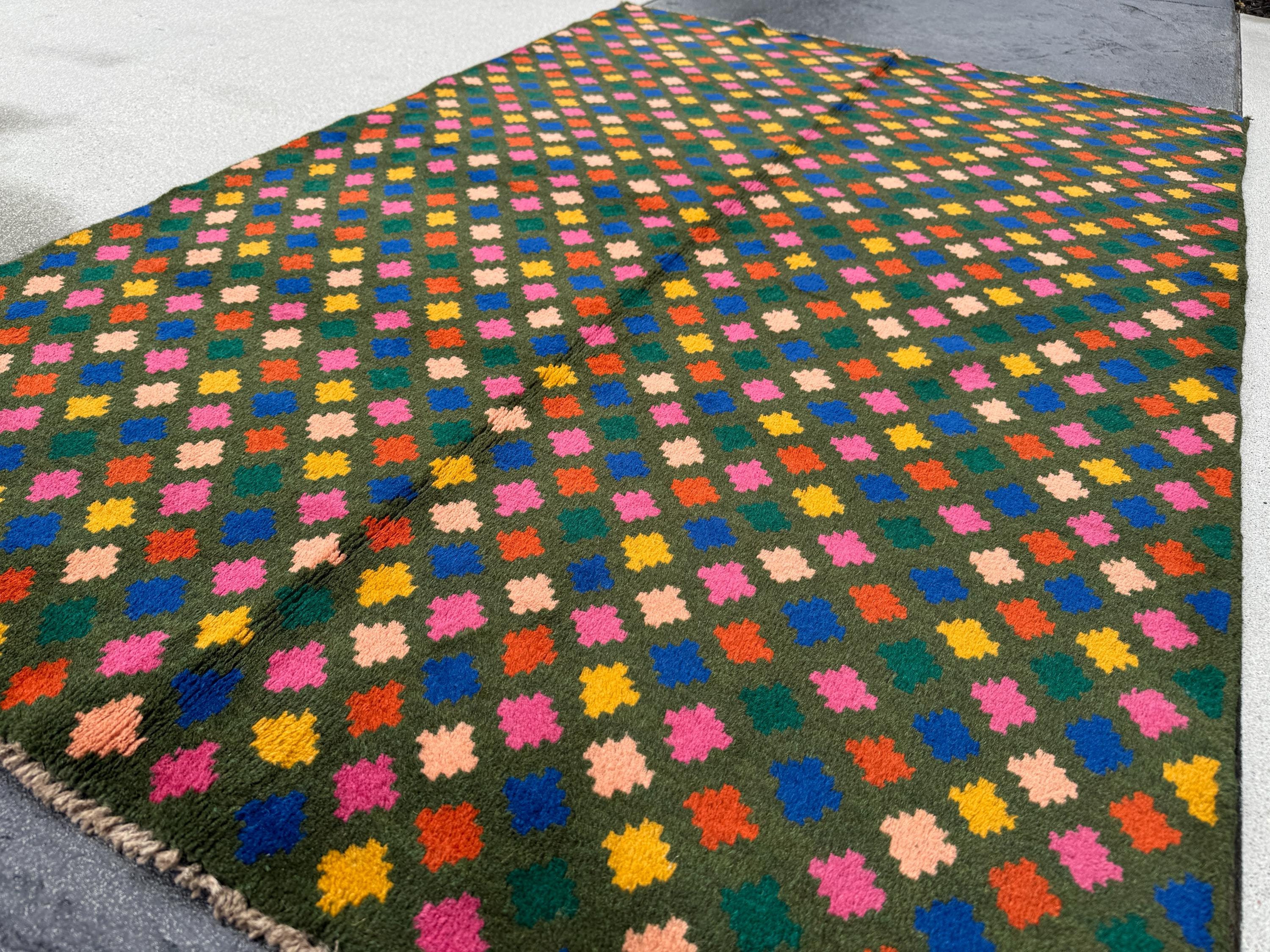 4x6 Handmade Vintage Afghan Baluch Rug | Charcoal Grey Rose Salmon Pink Peach Mustard Yellow Gold Navy Blue Forest Green Burnt Orange