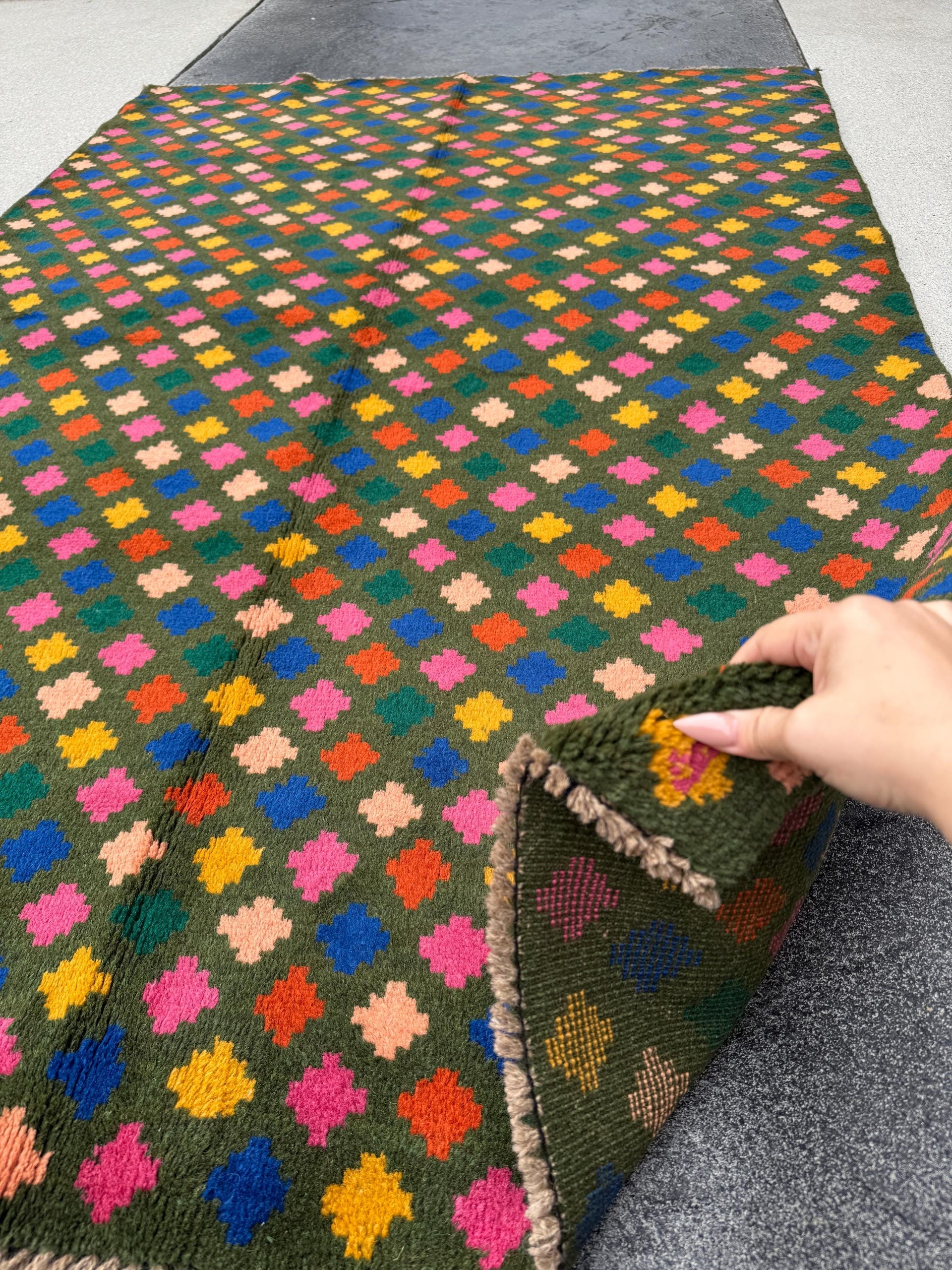 4x6 Handmade Vintage Afghan Baluch Rug | Charcoal Grey Rose Salmon Pink Peach Mustard Yellow Gold Navy Blue Forest Green Burnt Orange