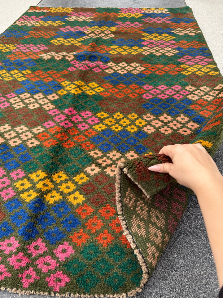 4x6 Handmade Vintage Afghan Baluch Rug | Charcoal Grey Rose Salmon Pink Peach Mustard Yellow Gold Navy Blue Forest Burnt Orange Chocolate