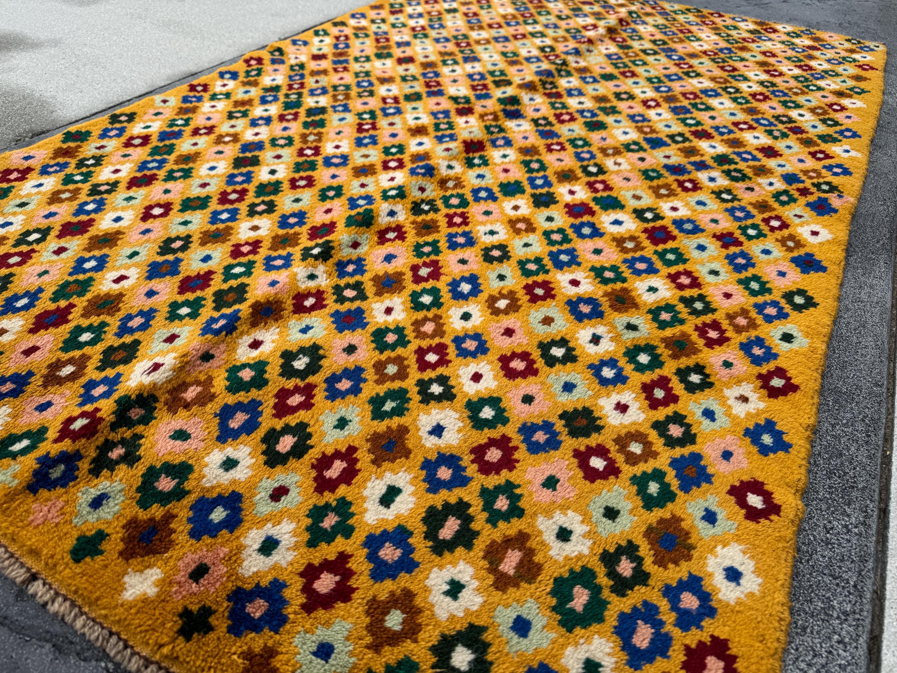 4x6 Handmade Vintage Afghan Baluch Rug | Mustard Gold Forest Mint Green Cream White Navy Blue Chocolate Salmon Pink Peach Black Brick Red