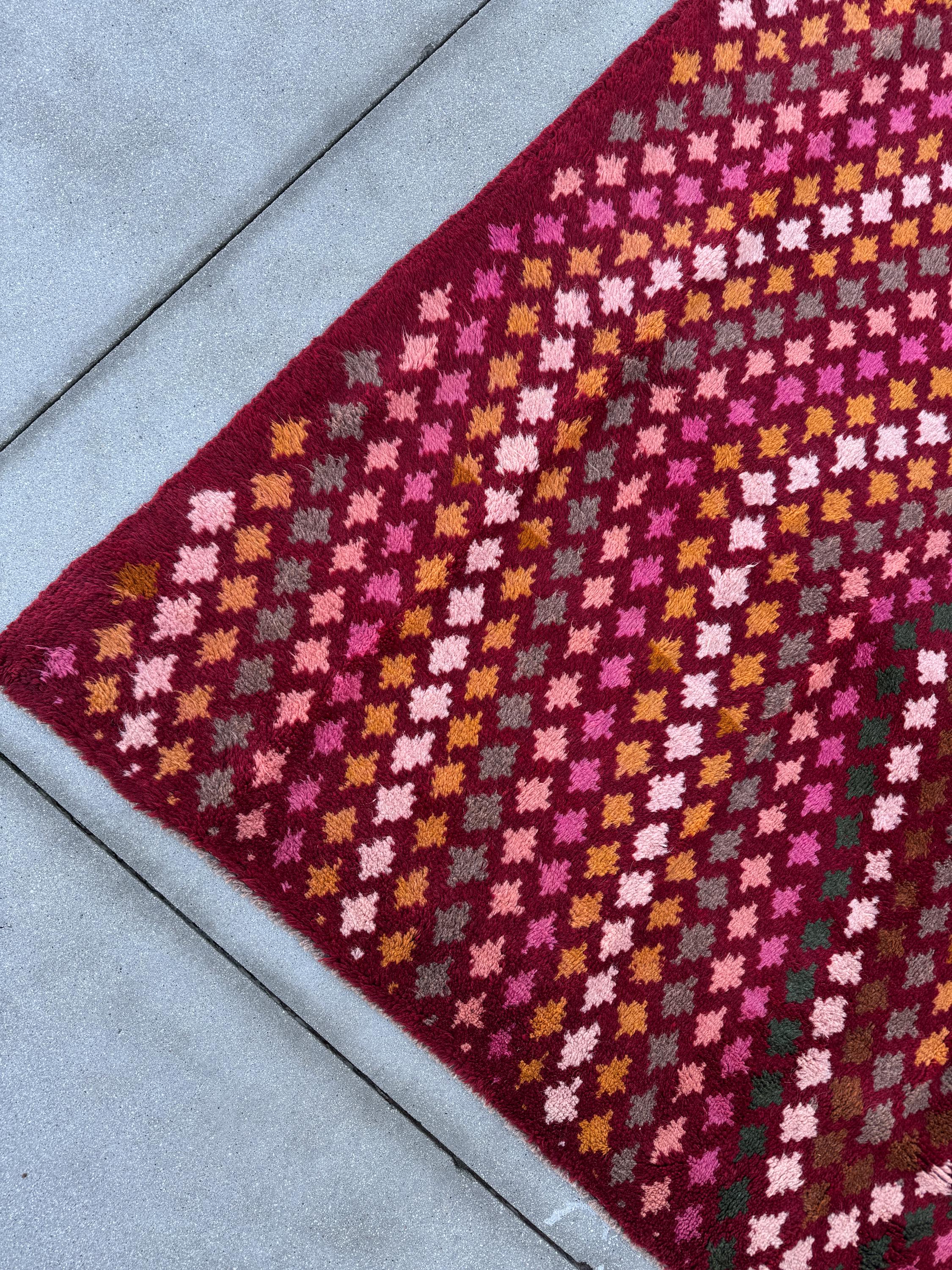 7x10 (215x305) Handmade Vintage Afghan Baluch Rug | Burgundy Red Pink Magenta Rust Orange Mustard Yellow Forest Green Olive Brown Cream