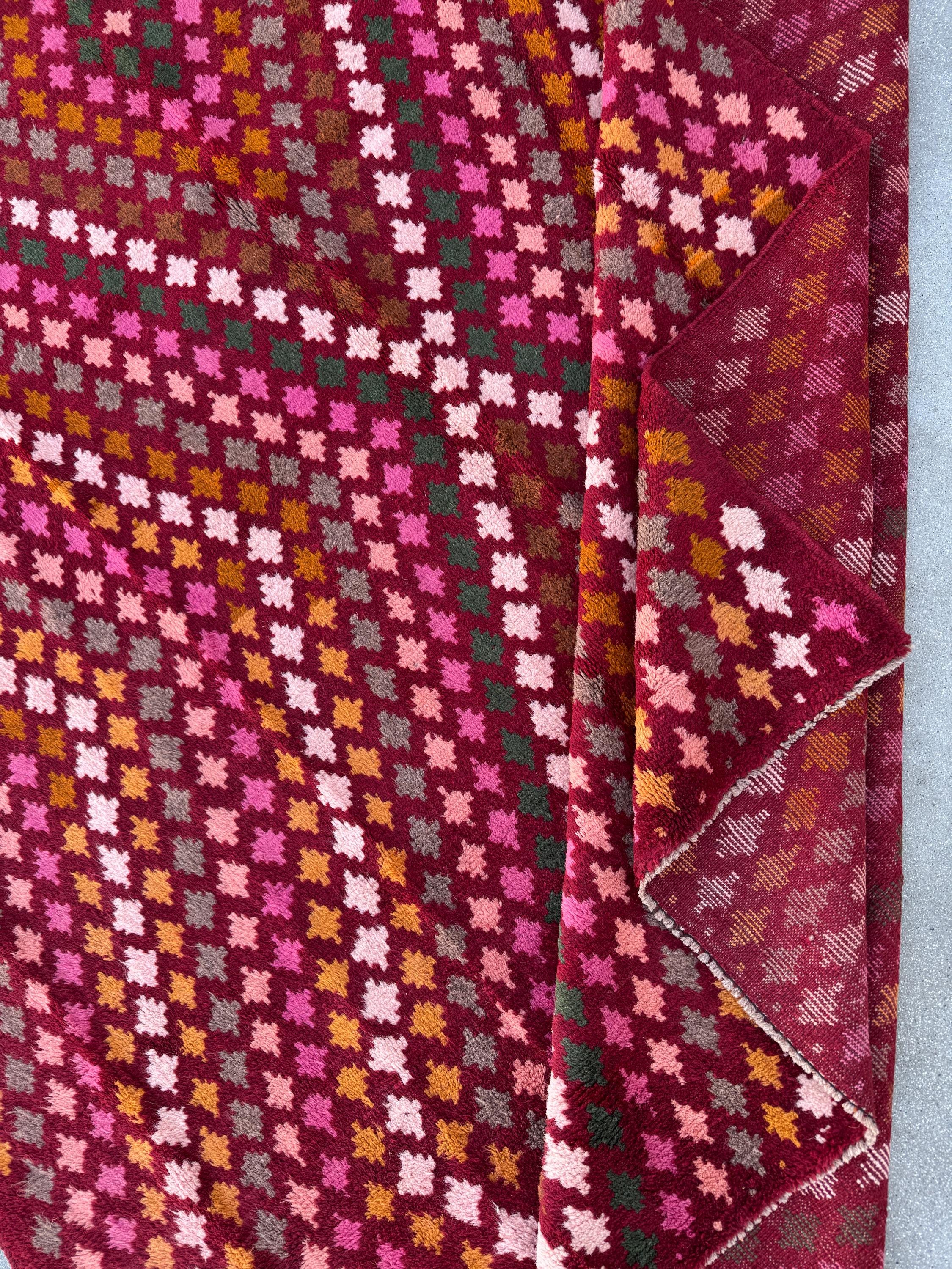 7x10 (215x305) Handmade Vintage Afghan Baluch Rug | Burgundy Red Pink Magenta Rust Orange Mustard Yellow Forest Green Olive Brown Cream