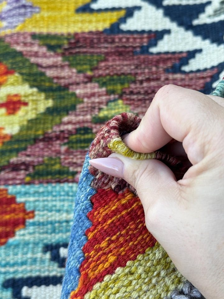 2x5 Handmade Afghan Kilim Runner Rug | Cream White Rust Red Burnt Orange Mustard Yellow Olive Green Teal Aqua Blue Navy Purple Grey | Wool