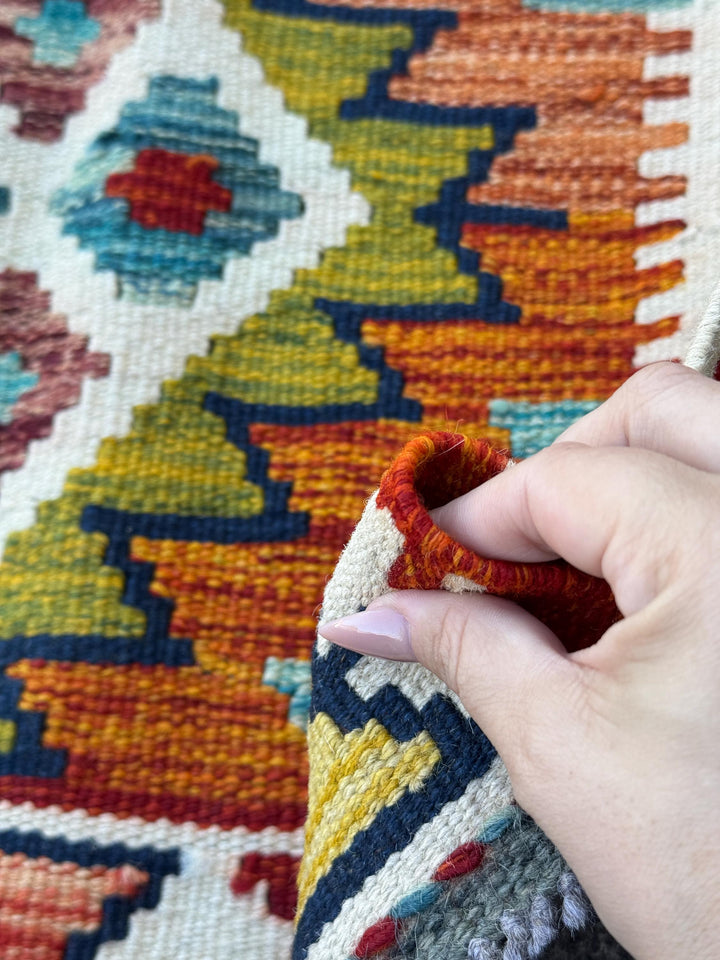 2x5 Handmade Afghan Kilim Runner Rug | Burnt Orange Mustard Yellow Olive Green Teal Aqua Blue Rust Red Cream White Navy Purple Grey | Wool