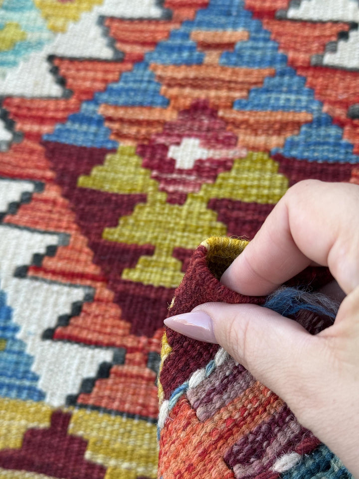 3x4 Handmade Afghan Kilim Rug | Burgundy Red Mustard Yellow Cream White Olive Green Teal Aqua Blue Rust Orange Navy Grey | Wool Flatwoven