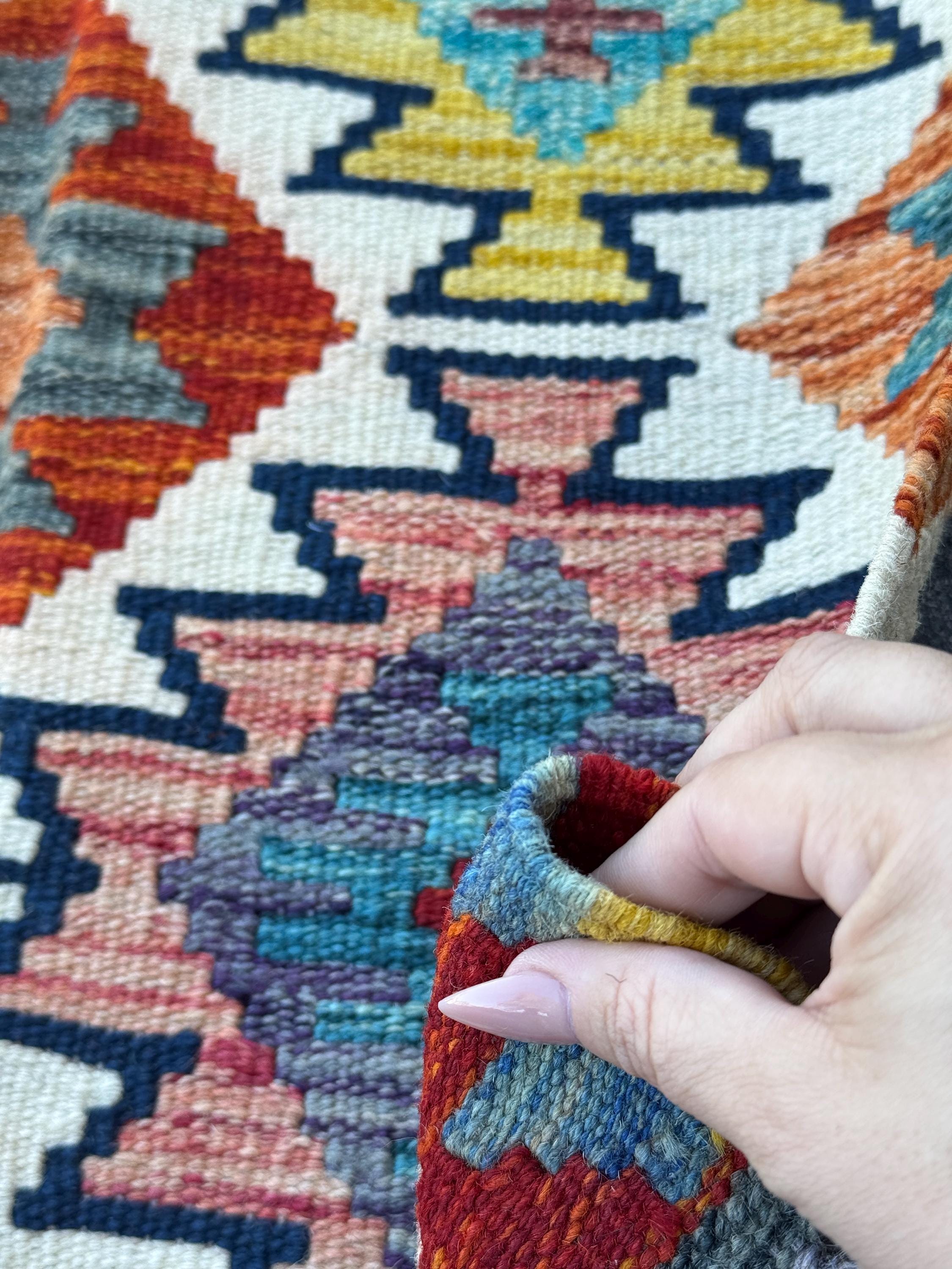 2x5 Handmade Afghan Kilim Runner Rug | Cream White Rust Red Mustard Yellow Olive Green Teal Aqua Blue Navy Purple Burnt Orange Grey | Wool