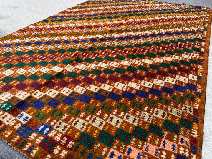4x6 Handmade Vintage Afghan Baluch Rug | Copper Brown Rust Red Cream Mustard Yellow Olive Mint Green Navy Blue Maroon Peach | Wool Flatwoven