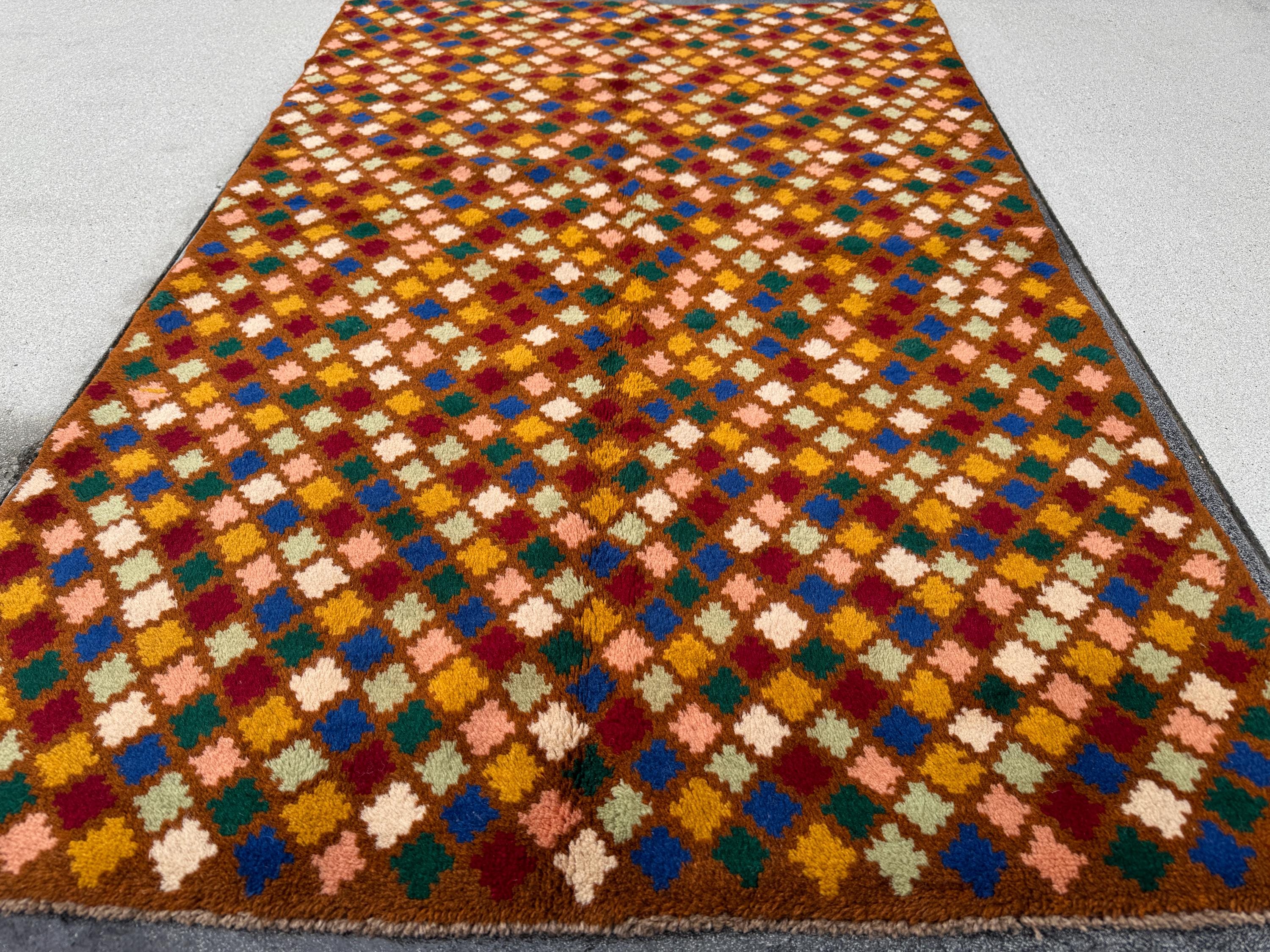 4x6 Handmade Vintage Afghan Baluch Rug | Copper Brown Rust Red Cream White Mustard Yellow Olive Green Teal Aqua Blue Navy Peach | Wool