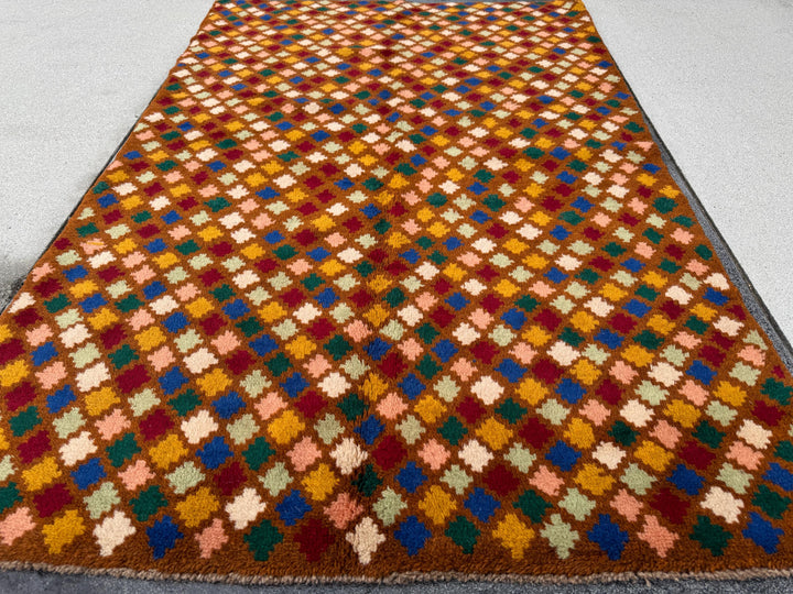 4x6 Handmade Vintage Afghan Baluch Rug | Copper Brown Rust Red Cream White Mustard Yellow Olive Green Teal Aqua Blue Navy Peach | Wool
