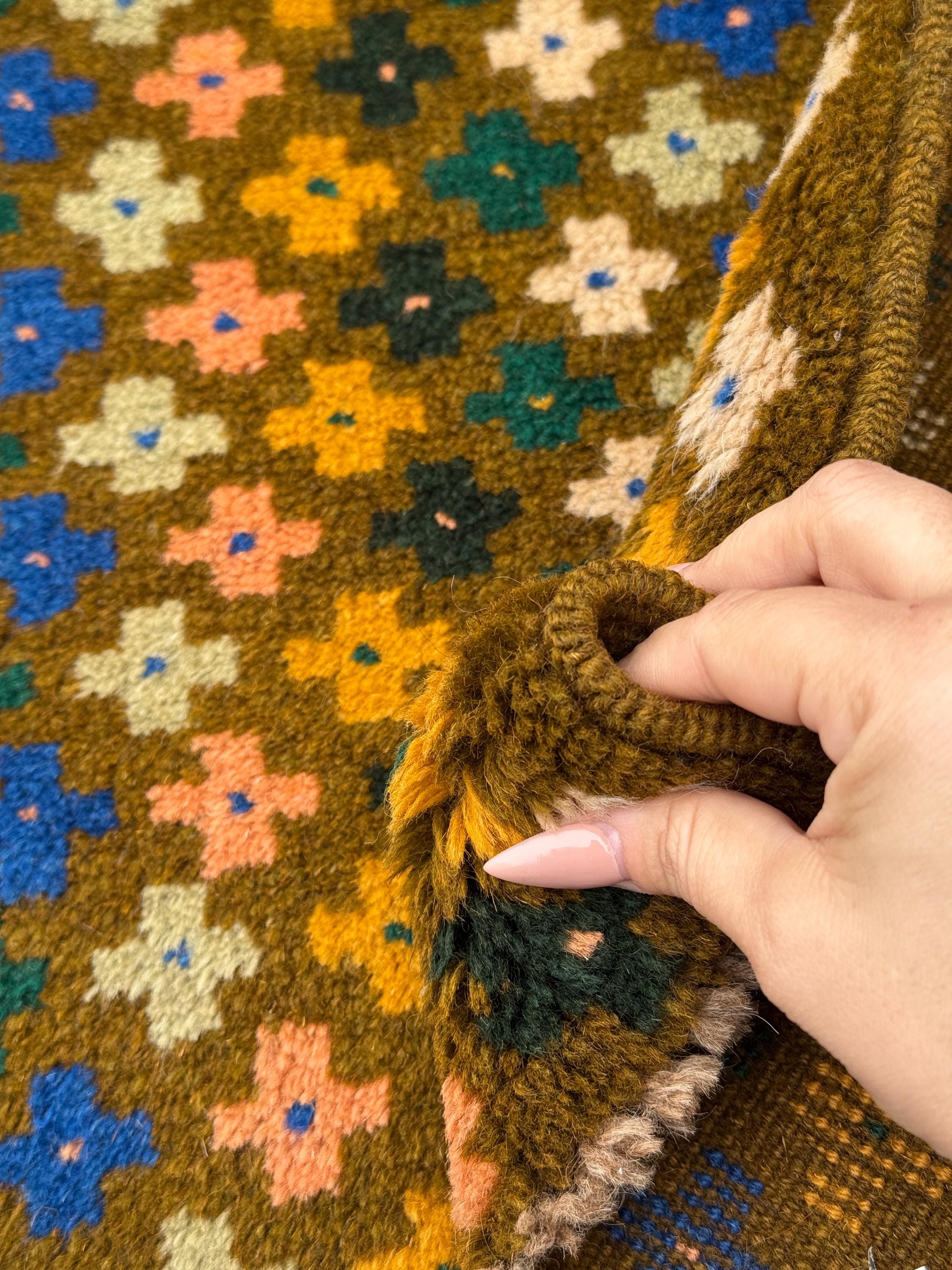 4x6 Handmade Vintage Afghan Baluch Rug | Olive Mint Pine Green Mustard Yellow Black Peach Cream White Navy Blue Teal Red | Wool Flatwoven