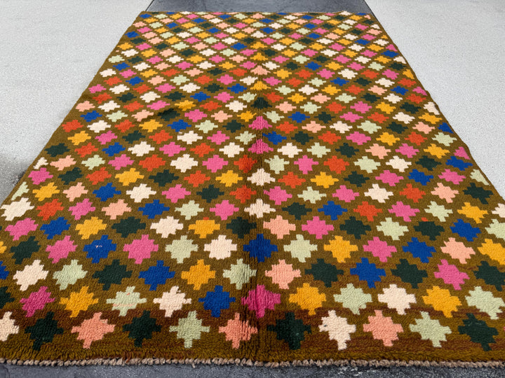 4x6 Handmade Vintage Afghan Baluch Rug | Olive Pine Green Mustard Yellow Rust Red Cream Peach Rose Pink Navy Blue Burnt Orange | Wool