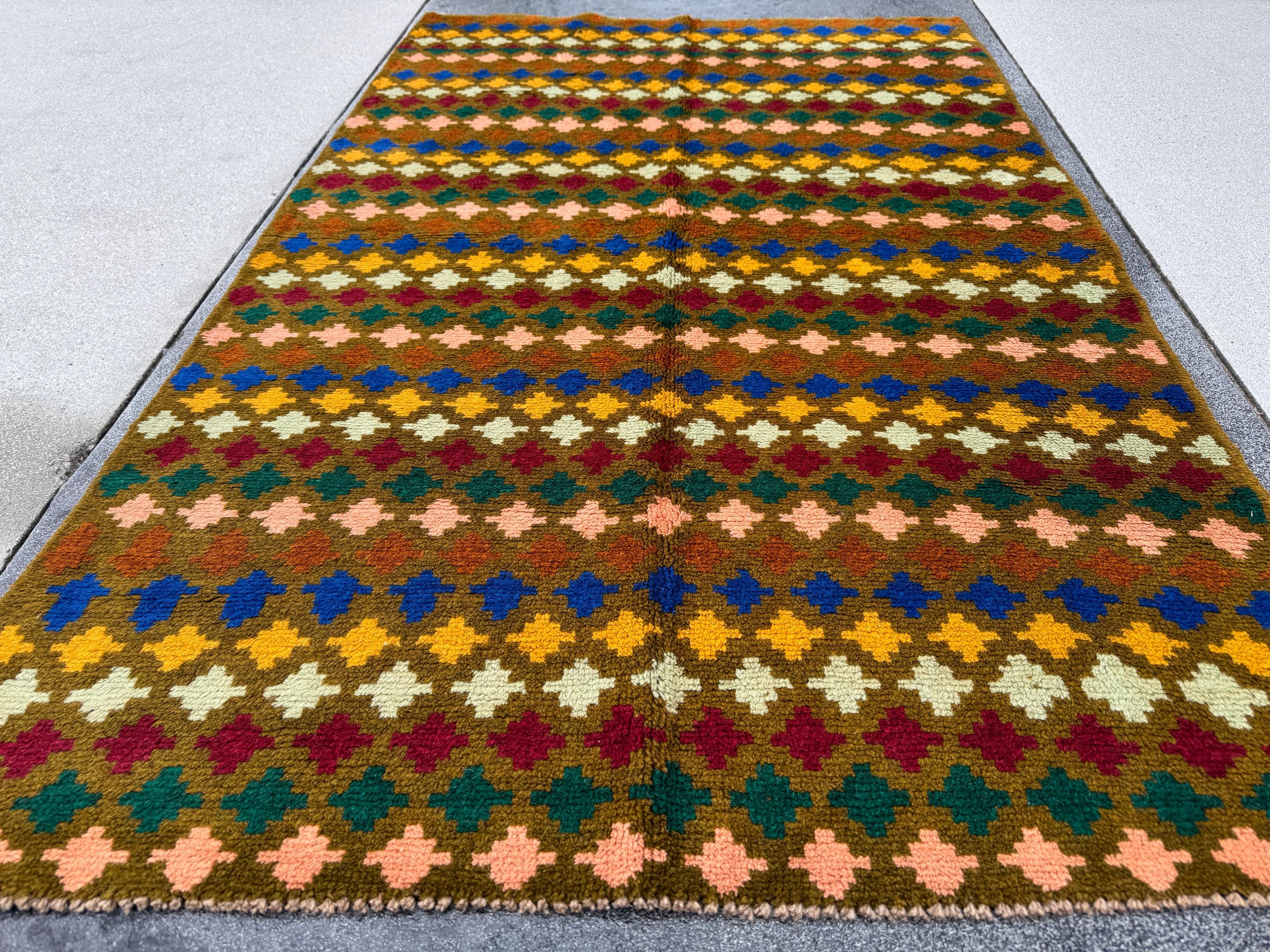 4x6 Handmade Vintage Afghan Baluch Rug | Copper Brown Mustard Yellow Rust Red Cream Peach Forest Mint Green Navy Blue Burnt Orange | Wool