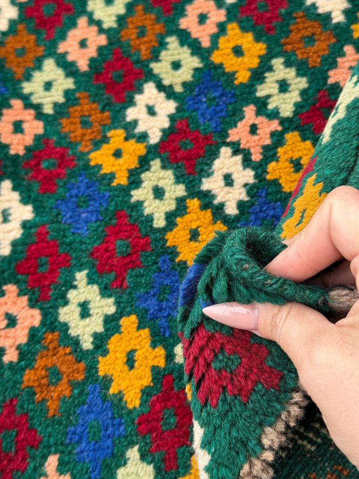 4x6 Handmade Vintage Afghan Baluch Rug | Forest Mint Green Mustard Yellow Rust Red Burnt Orange Cream White Olive Blue Navy Pink Copper