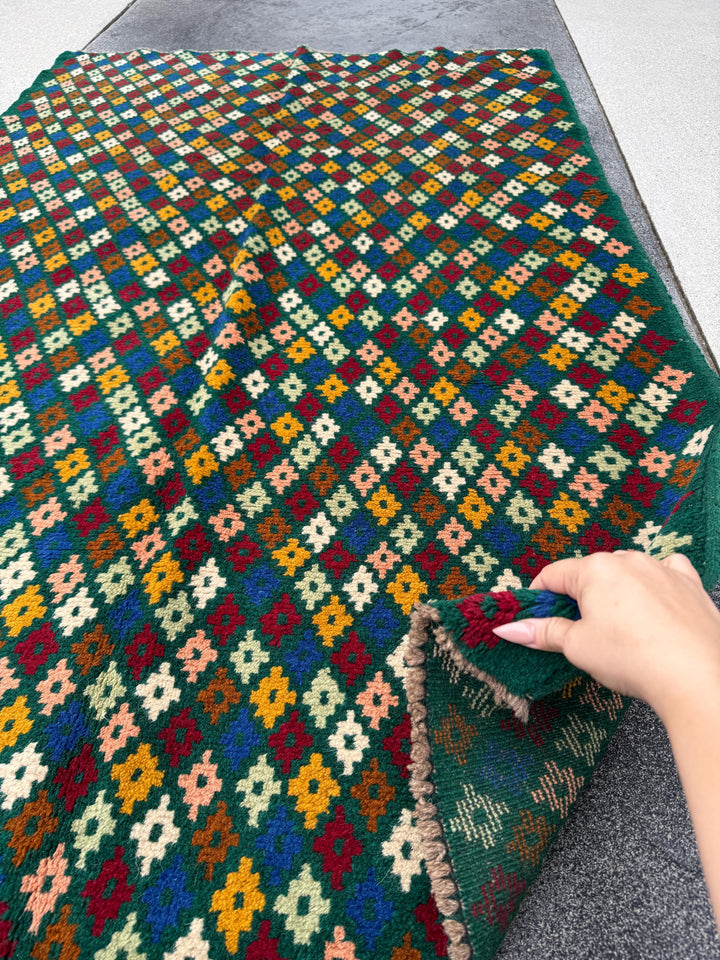 4x6 Handmade Vintage Afghan Baluch Rug | Forest Mint Green Mustard Yellow Rust Red Burnt Orange Cream White Olive Blue Navy Pink Copper