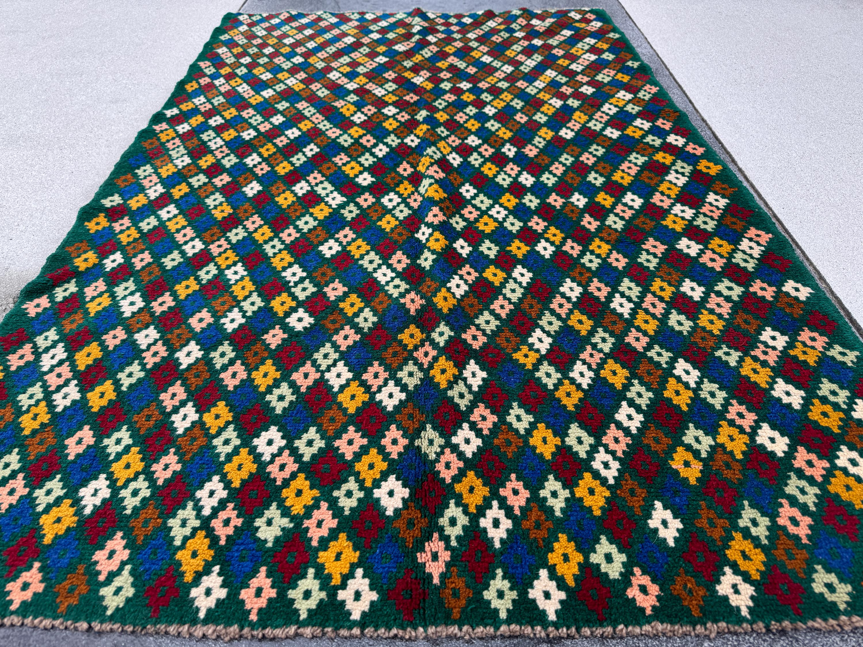 4x6 Handmade Vintage Afghan Baluch Rug | Forest Mint Green Mustard Yellow Rust Red Burnt Orange Cream White Olive Blue Navy Pink Copper