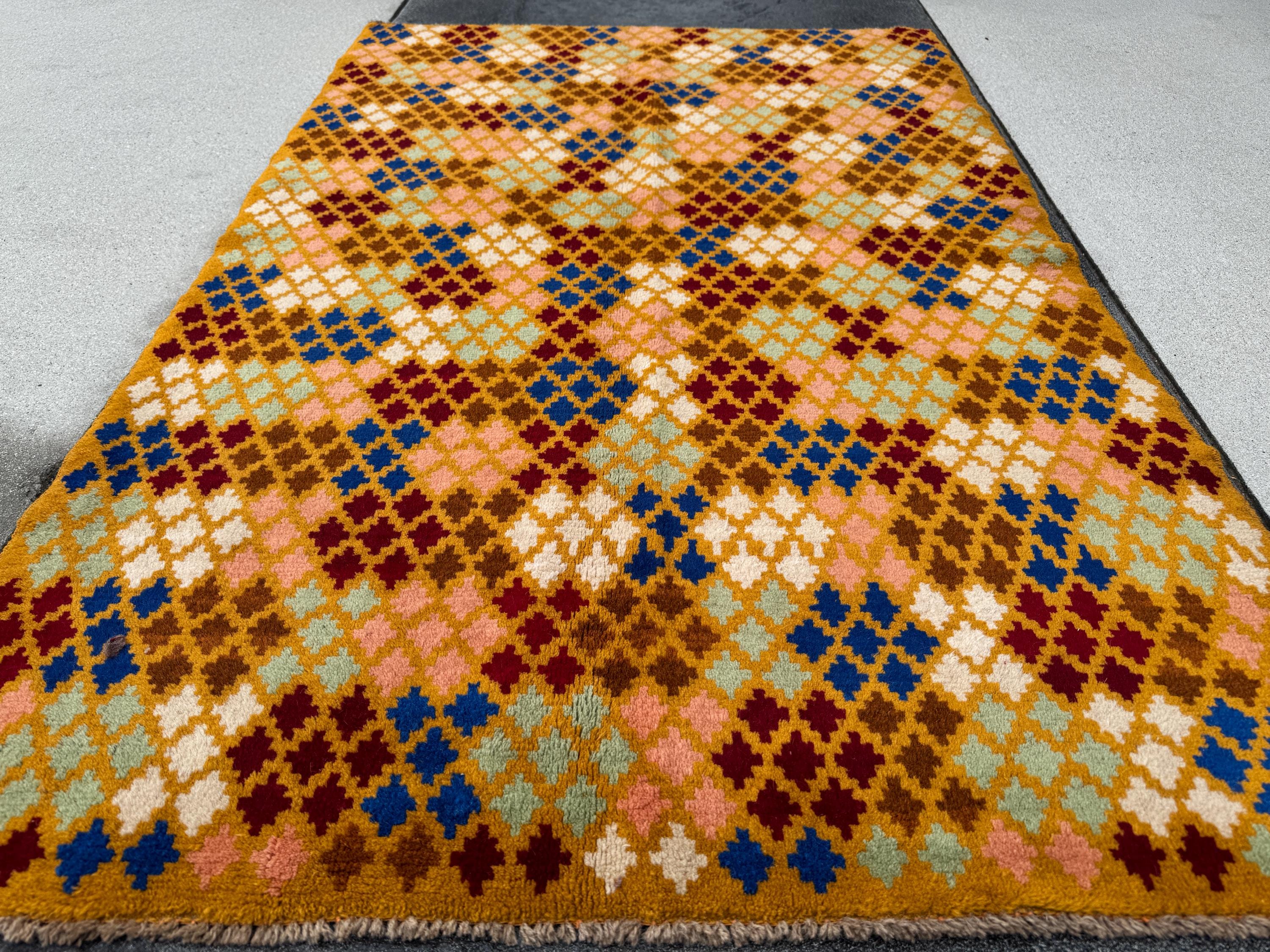 4x6 Handmade Vintage Afghan Baluch Rug | Mustard Yellow Copper Brown Cream Peach Rust Red Olive Mint Green Teal Navy Blue | Wool Flatwoven