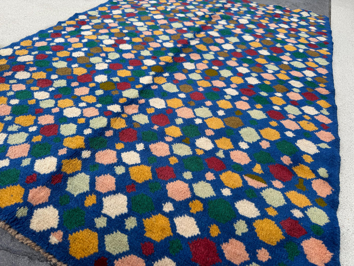 4x6 Handmade Vintage Afghan Baluch Rug | Royal Blue Cream Mustard Yellow Rust Red Olive Mint Forest Green Peach Aqua White | Wool Flatwoven