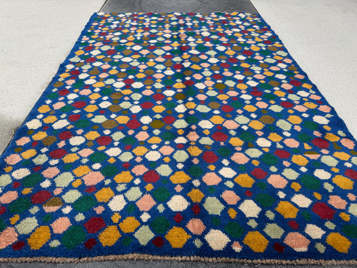 4x6 Handmade Vintage Afghan Baluch Rug | Royal Blue Cream Mustard Yellow Rust Red Olive Mint Forest Green Peach Aqua White | Wool Flatwoven