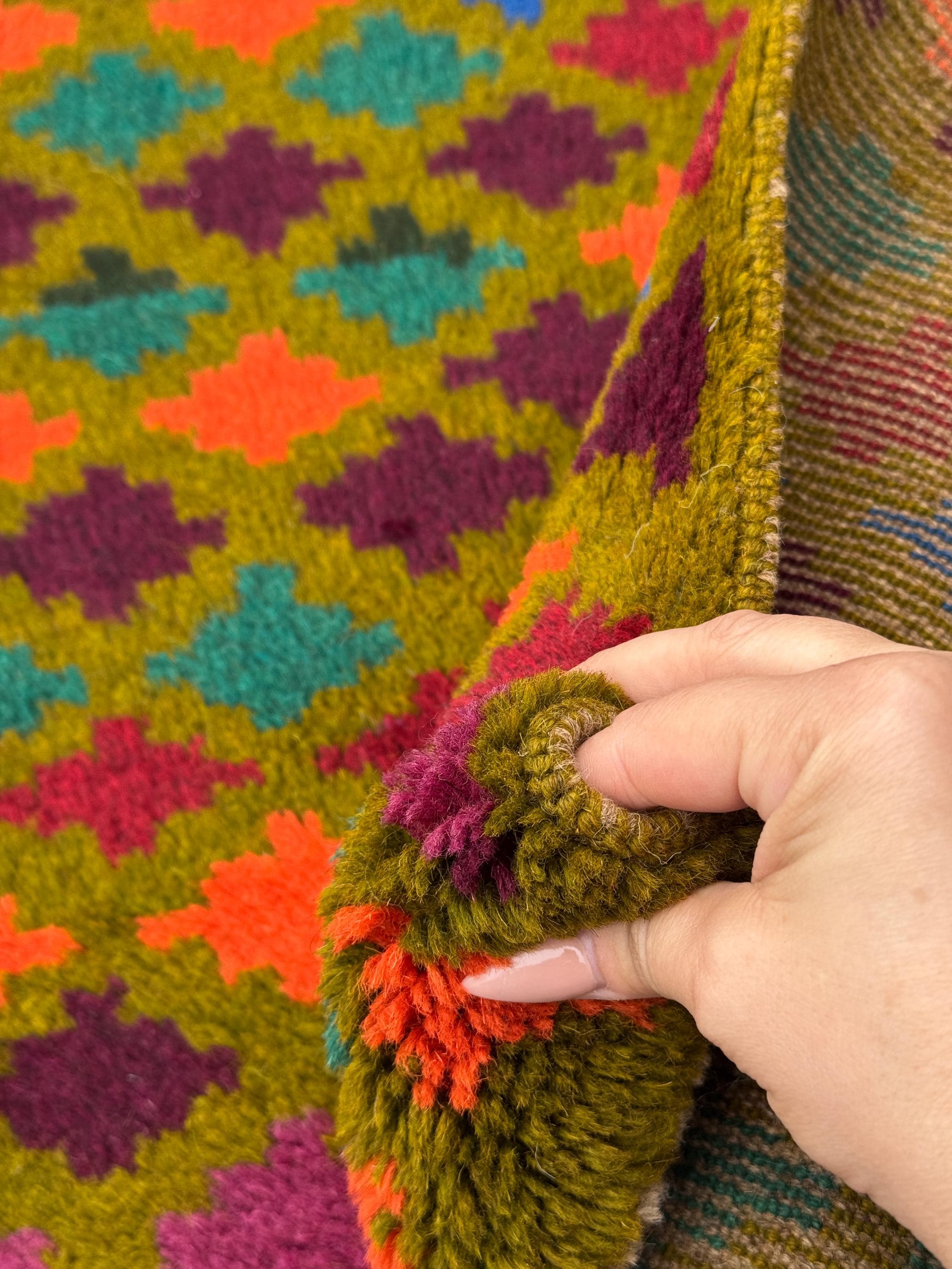 4x6 Handmade Vintage Afghan Baluch Rug | Olive Forest Pine Green Burnt Orange Grape Purple Rust Red Royal Blue Maroon | Wool Flatwoven