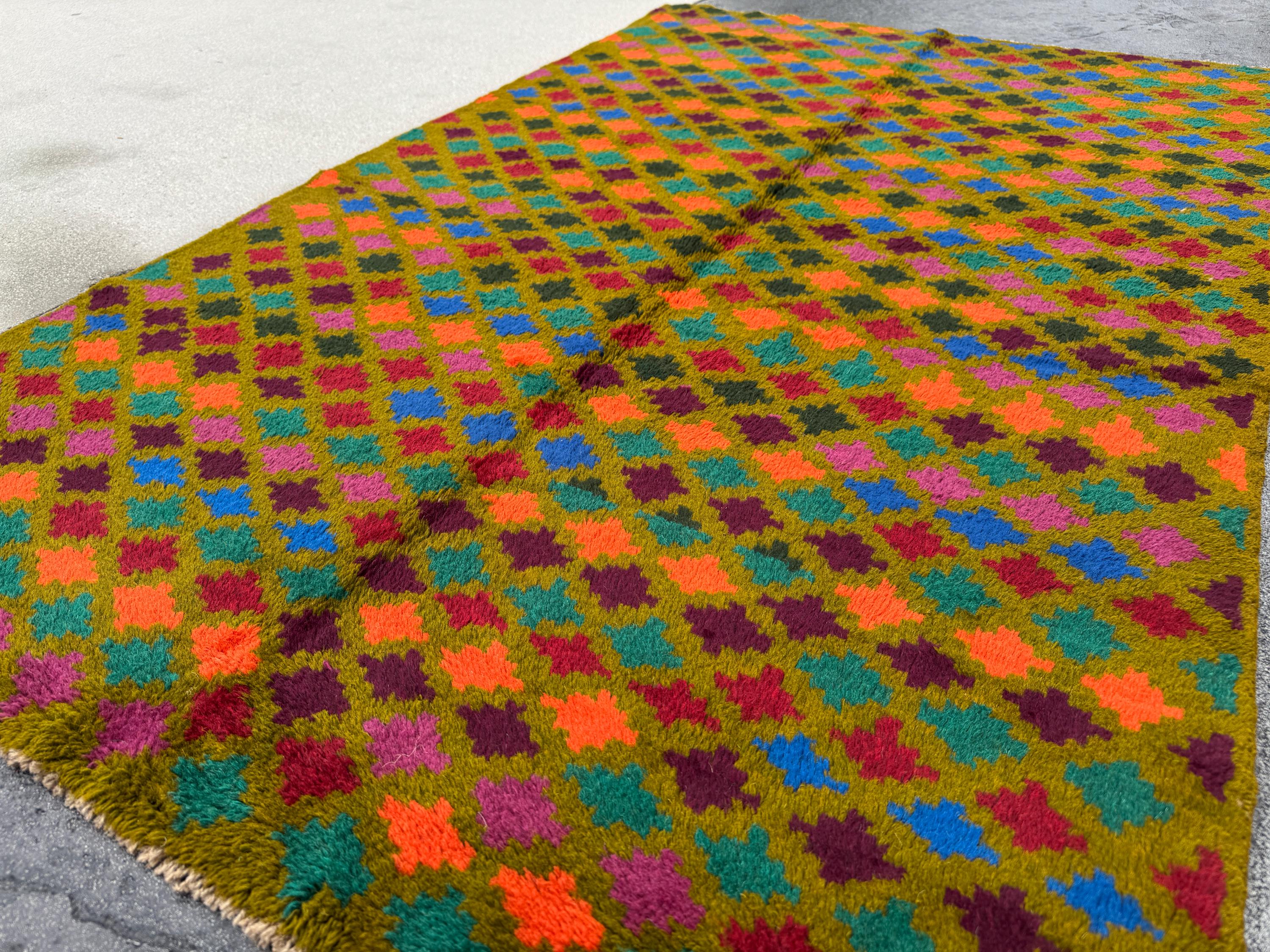 4x6 Handmade Vintage Afghan Baluch Rug | Olive Forest Pine Green Burnt Orange Grape Purple Rust Red Royal Blue Maroon | Wool Flatwoven