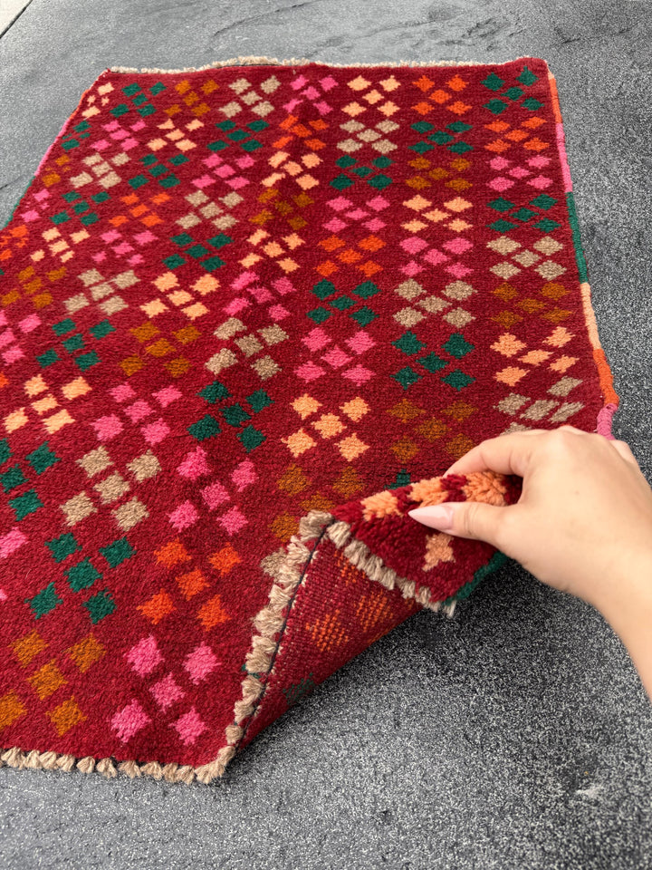 3x5 Handmade Vintage Afghan Baluch Rug | Rust Red Forest Green Grey Pink Burnt Orange Copper Brown Peach | Wool Flatwoven