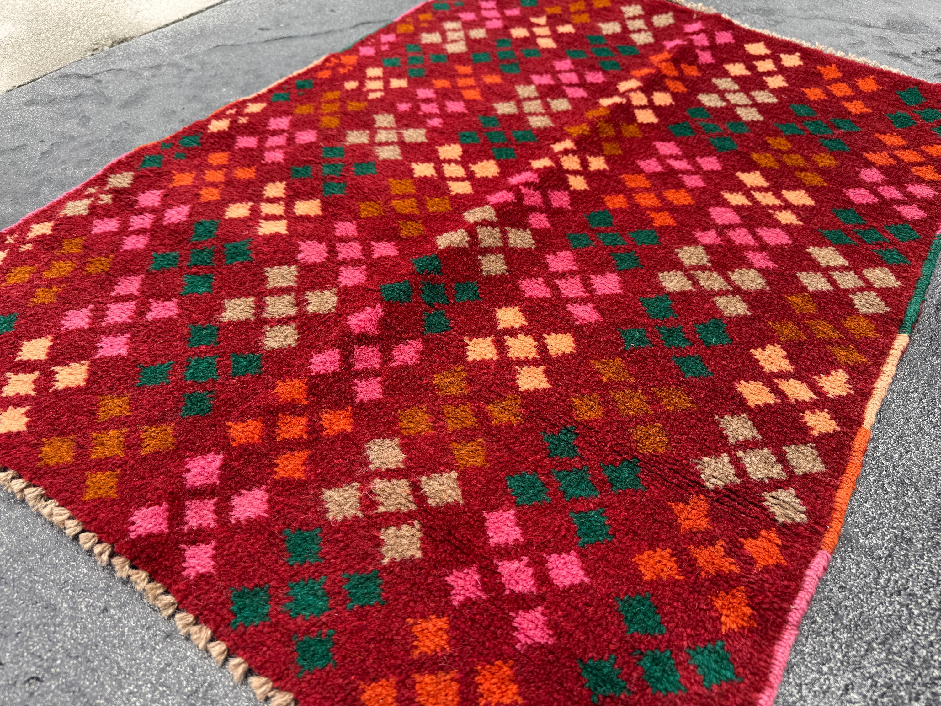 3x5 Handmade Vintage Afghan Baluch Rug | Rust Red Forest Green Grey Pink Burnt Orange Copper Brown Peach | Wool Flatwoven