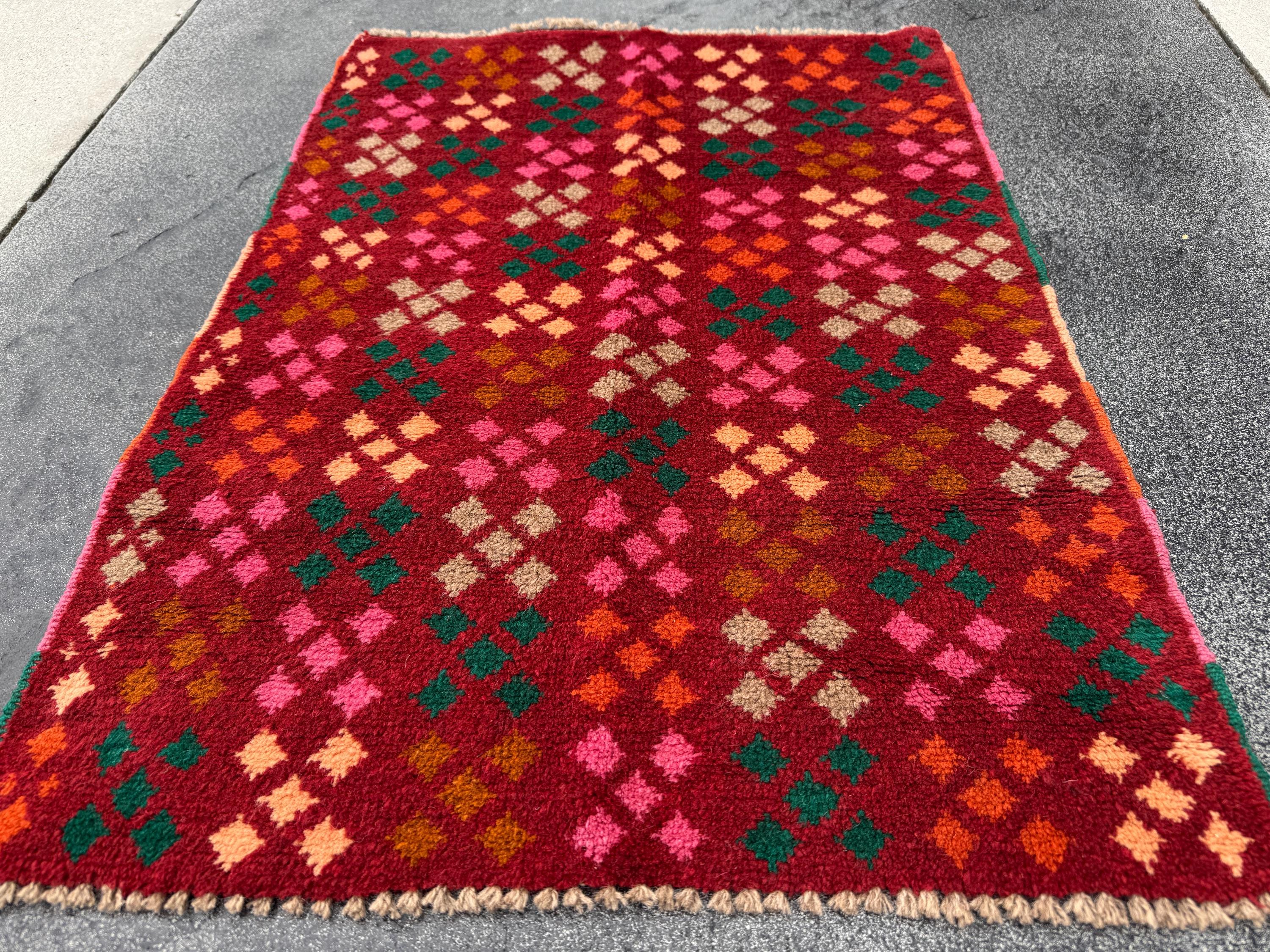 3x5 Handmade Vintage Afghan Baluch Rug | Rust Red Forest Green Grey Pink Burnt Orange Copper Brown Peach | Wool Flatwoven