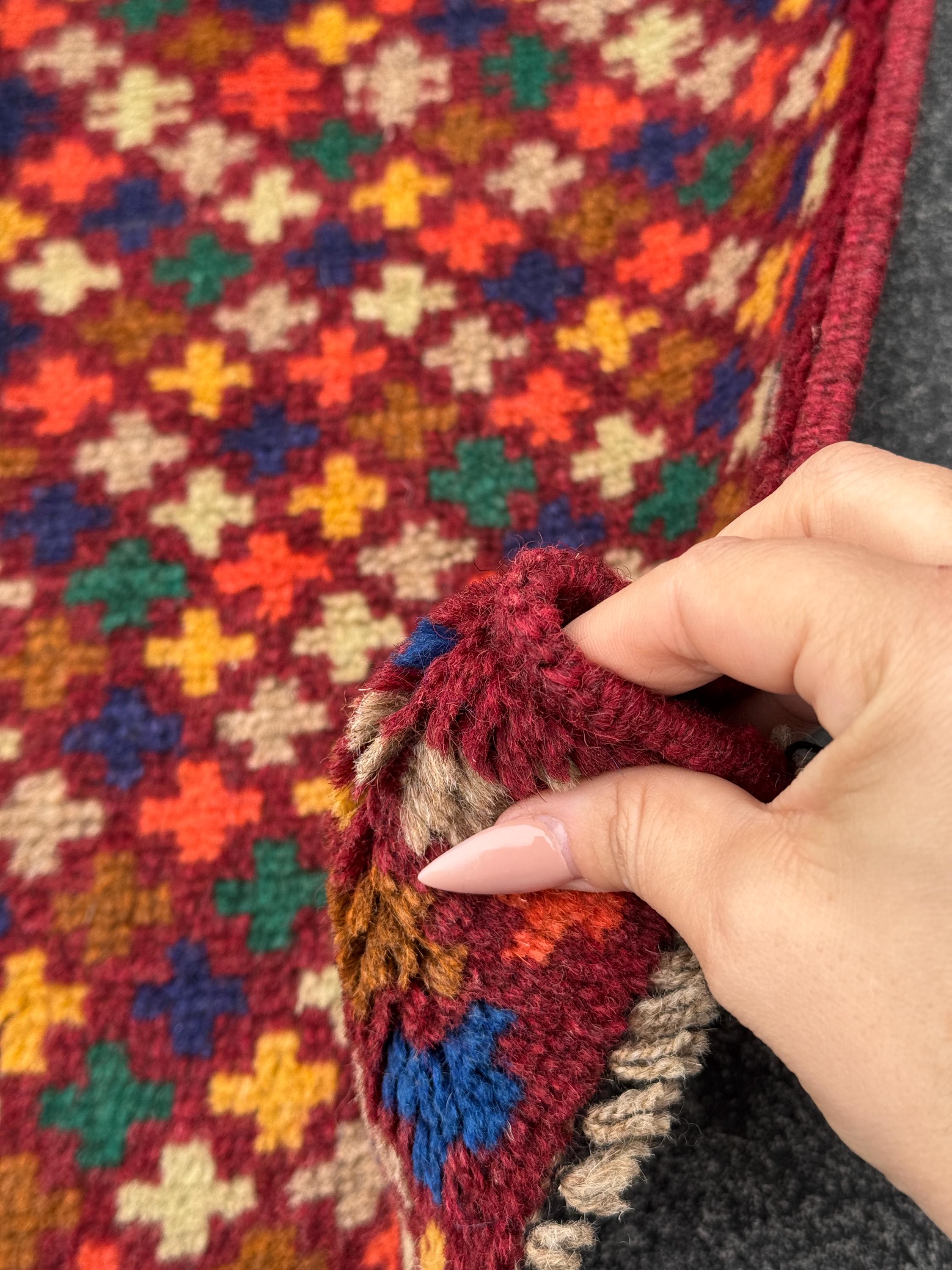 3x4 Handmade Vintage Afghan Baluch Rug | Rust Red Forest Green Mustard Yellow Royal Navy Blue Chocolate Tan Cream Brown Black Burnt Orange
