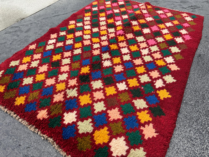 2x3 Handmade Vintage Afghan Baluch Rug | Rust Red Mustard Yellow Pink Peach Navy Blue Forest Olive Mint Green Black Cream White | Doormat