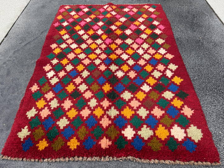 2x3 Handmade Vintage Afghan Baluch Rug | Rust Red Mustard Yellow Pink Peach Navy Blue Forest Olive Mint Green Black Cream White | Doormat