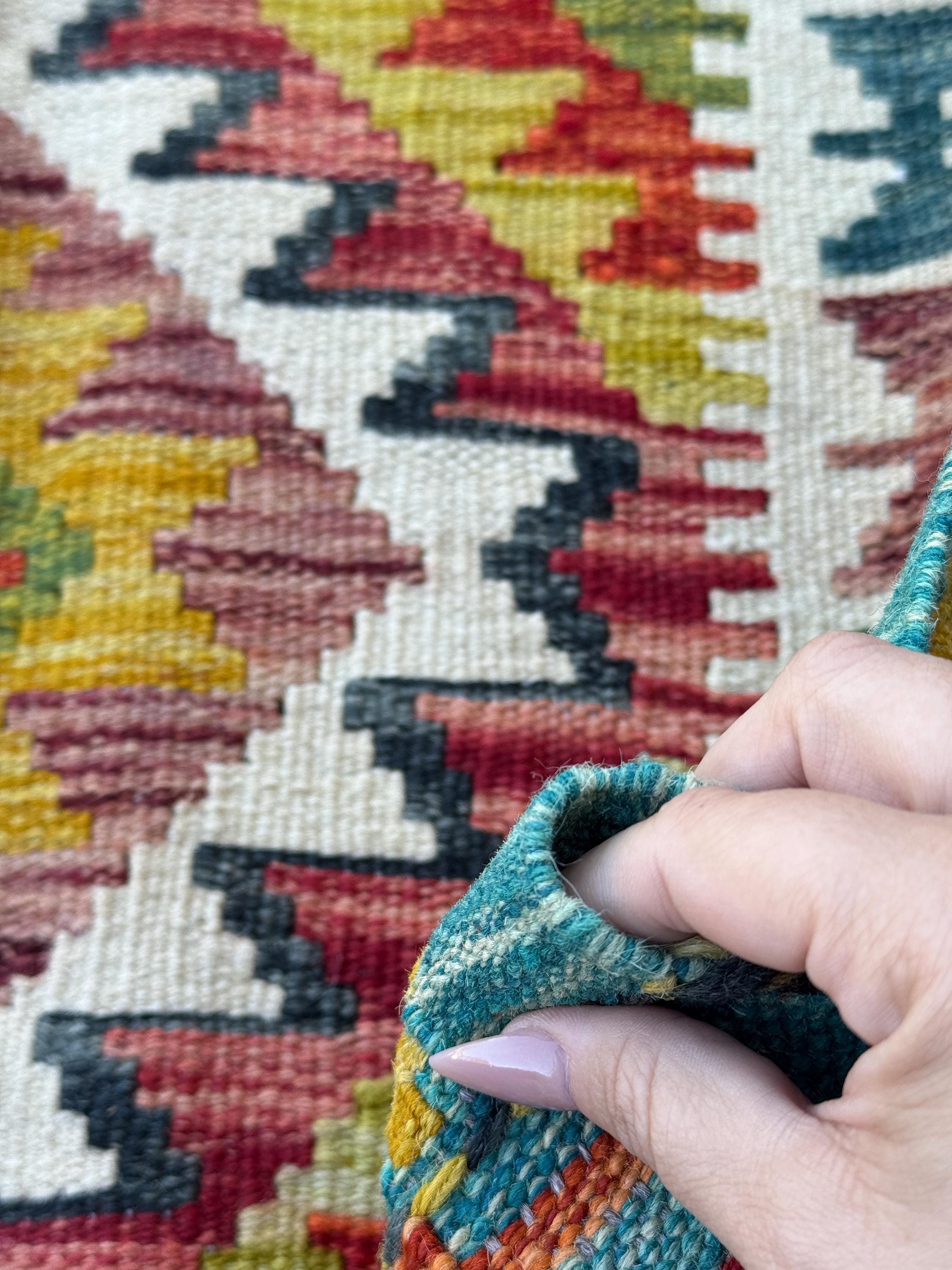 2x5 Handmade Afghan Kilim Runner Rug | Teal Mustard Yellow Rust Red Olive Green Burnt Orange Cream White Aqua Blue Maroon Grey | Wool