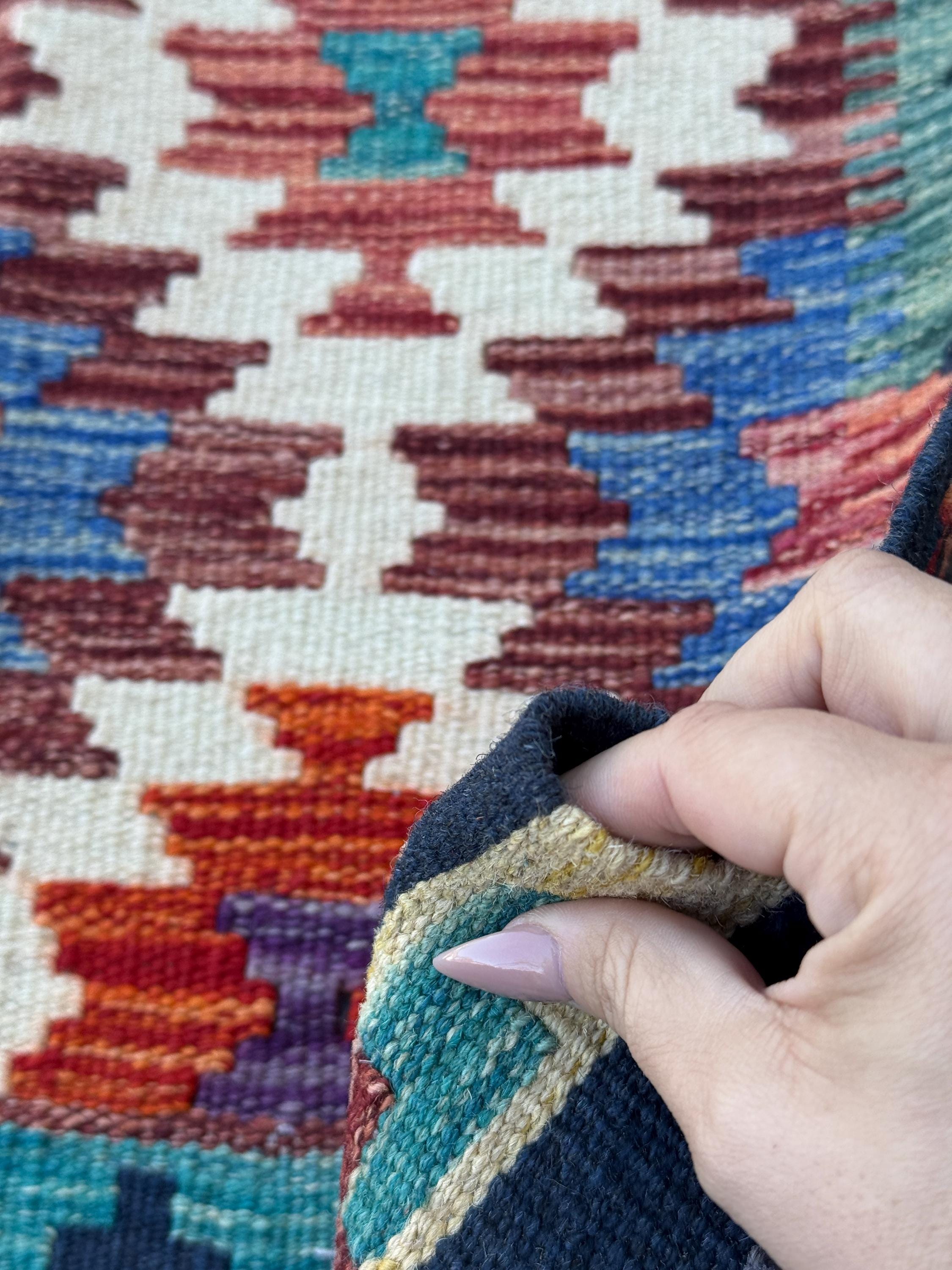 2x5 Handmade Afghan Kilim Runner Rug | Navy Maroon Rust Red Burnt Orange Cream White Mustard Yellow Olive Green Teal Aqua Blue Purple Grey