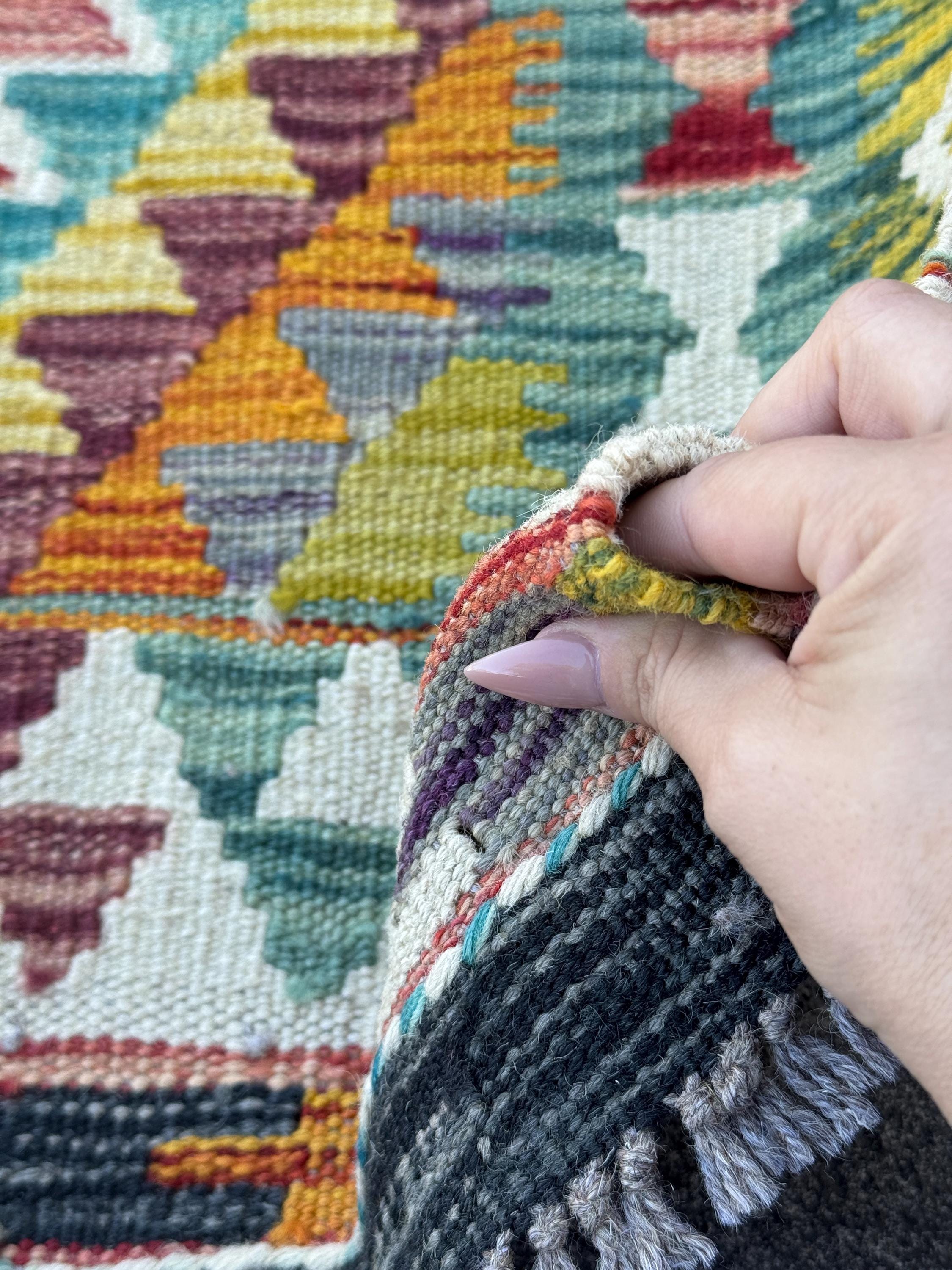 3x4 Handmade Afghan Kilim Rug | Teal Burnt Orange Mustard Yellow Cream White Olive Green Rust Red Aqua Blue Maroon Purple Grey | Flatwoven