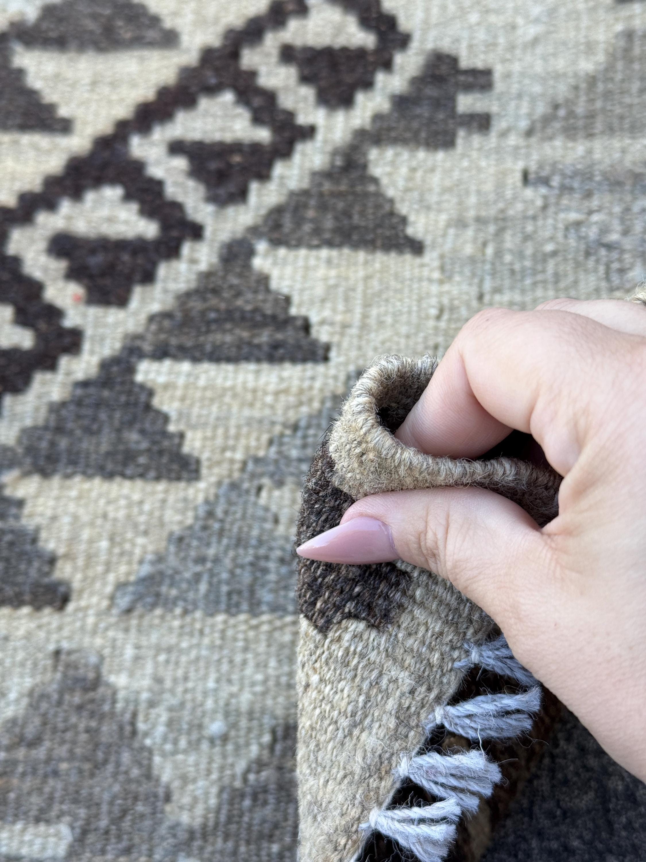 3x4 Handmade Afghan Kilim Rug | Brown Beige Cream Taupe Ivory Charcoal | Wool Flatwoven