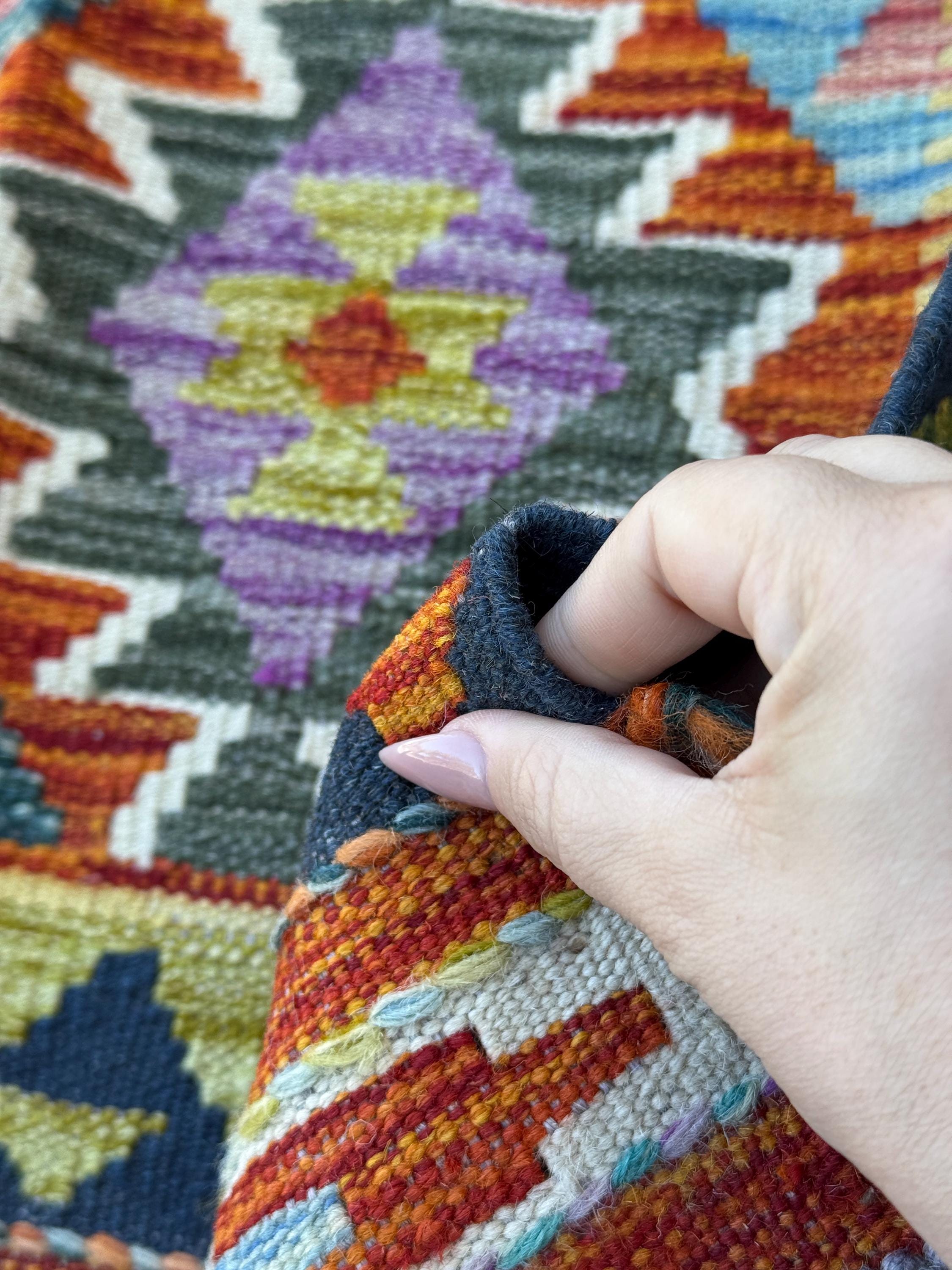 2x5 Handmade Afghan Kilim Runner Rug | Burnt Orange Olive Green Charcoal Grey Purple Aqua Midnight Blue Teal Cream White Mustard Yellow Gold