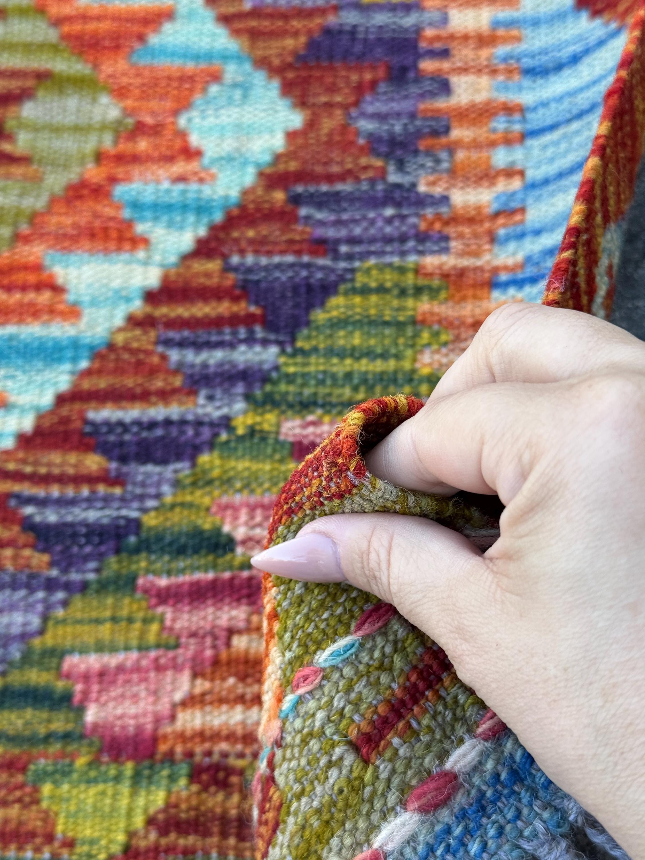 3x4 Handmade Afghan Kilim Rug | Burnt Orange Blood Red Olive Moss Green Teal Aqua Denim Eggplant Purple Cream White | Wool Flatwoven