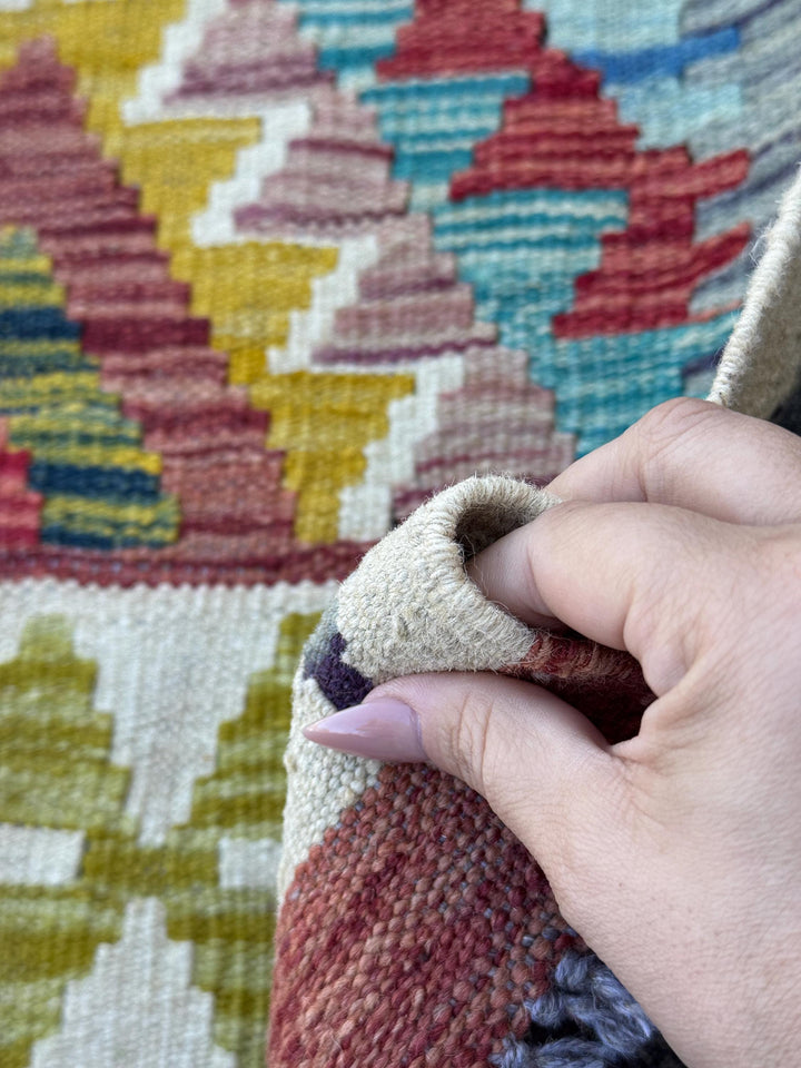 3x4 Handmade Afghan Kilim Rug | Cream White Lilac Purple Charcoal Grey Aqua Teal Burnt Orange Olive Green Mustard Yellow | Wool Flatwoven