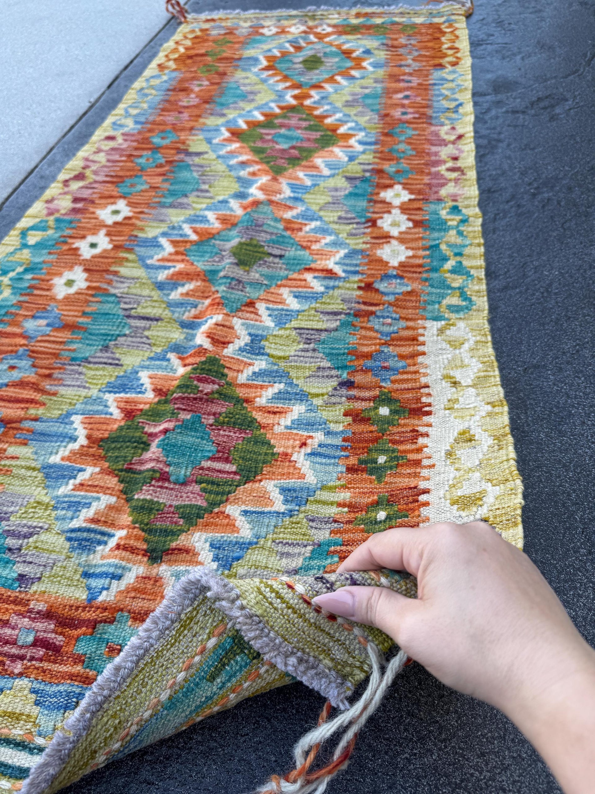 2x5 Handmade Afghan Kilim Runner Rug | Burnt Orange Denim Navy Blue Olive Forest Green Cream White Grey Maroon Teal Aqua Turquiose| Wool