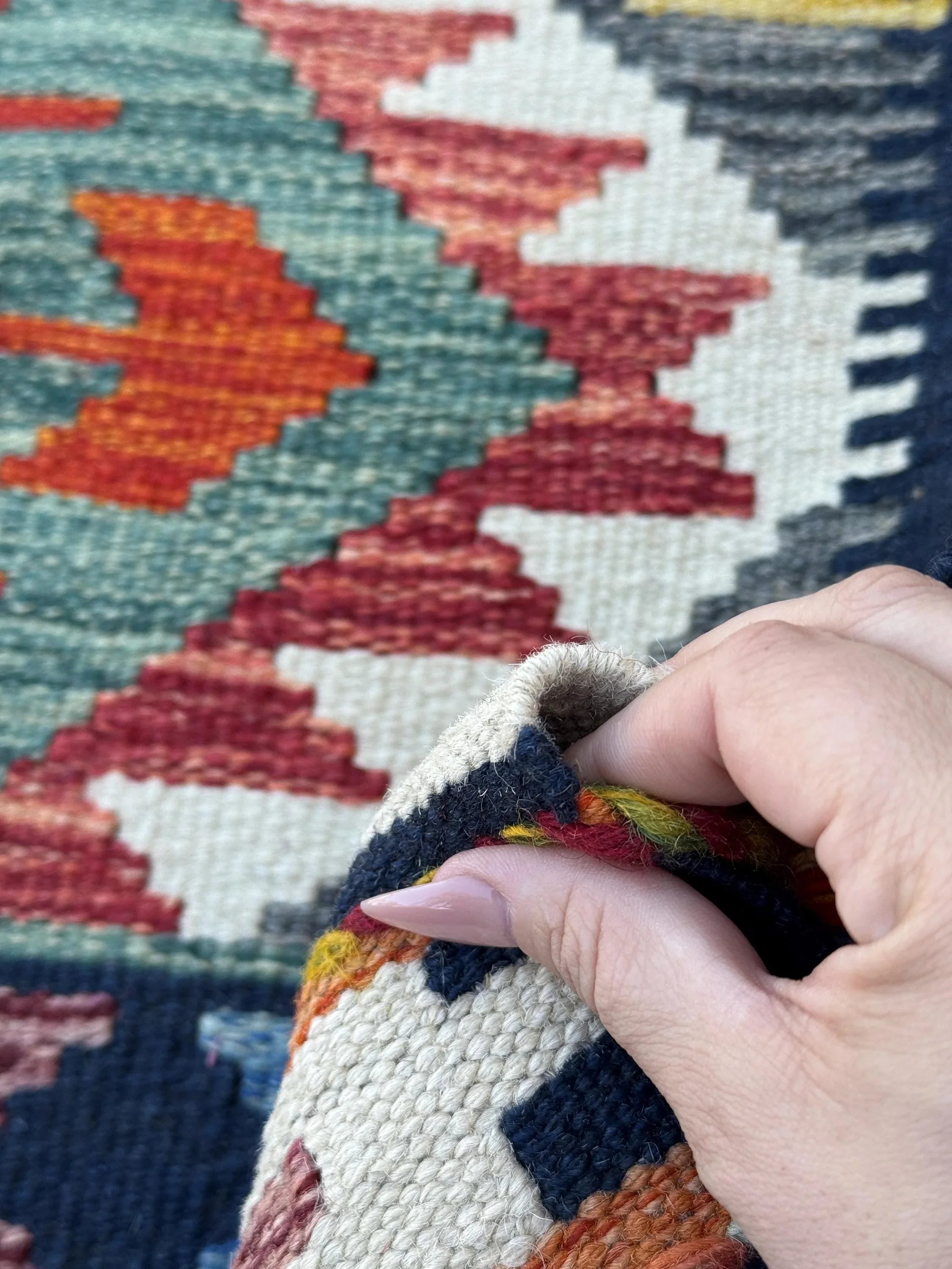 2x5 Handmade Afghan Kilim Runner Rug | Midnight Denim Blue Forest Moss Green Teal Brick Red Grey Cream White Black Yellow Peach Orange