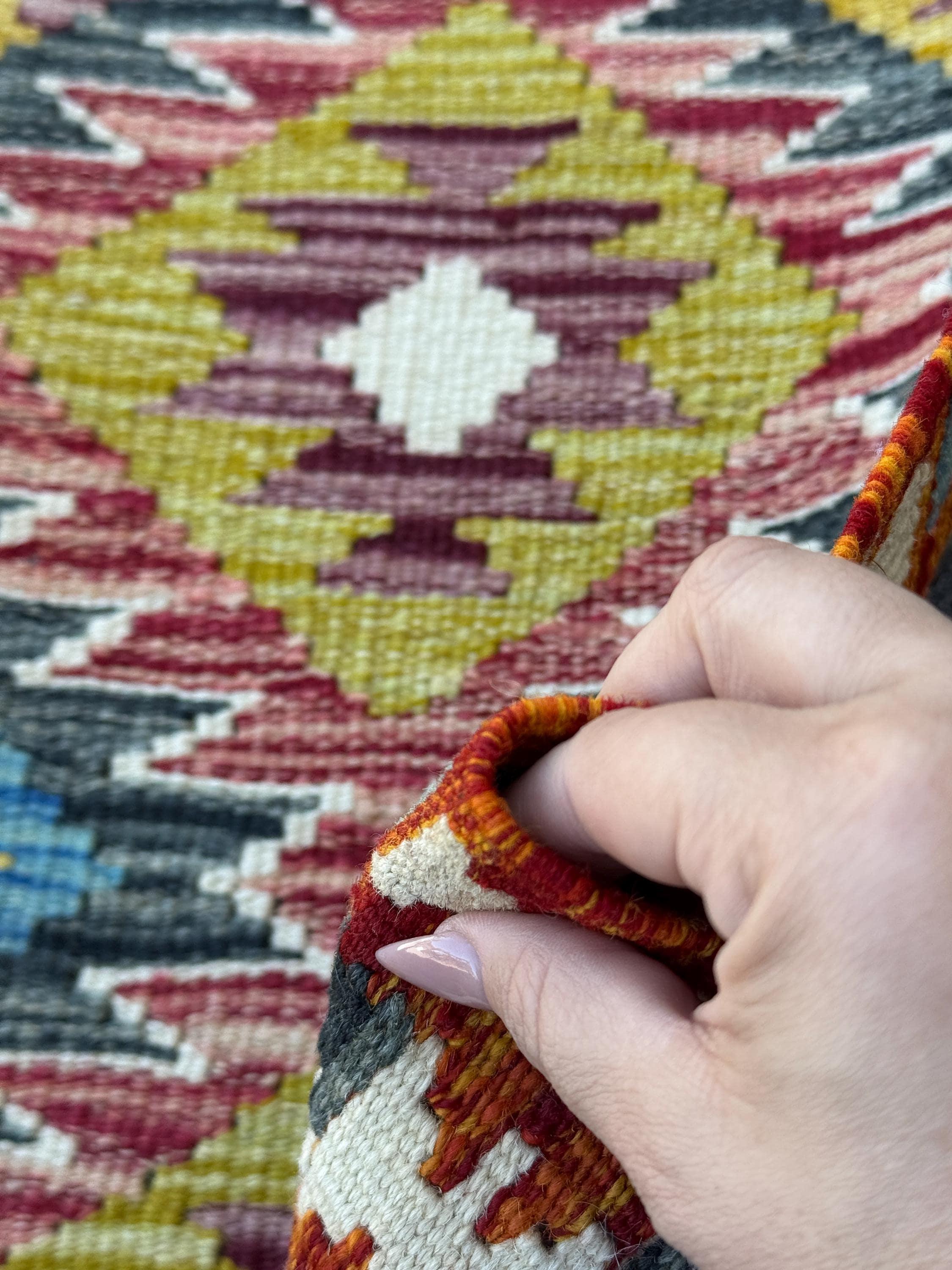 2x5 Handmade Afghan Kilim Runner Rug | Burnt Orange Maroon Brick Blood Red Chartreuse Green Teal Prussian Denim Sky Blue White Cream Purple
