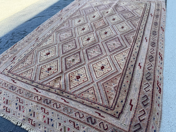 3x5 (91x152) Handmade Afghan Kilim Rug | Tan Cream Beige Brown Mocha Blood Red Midnight Blue Charcoal Grey Black | Wool Flatwoven