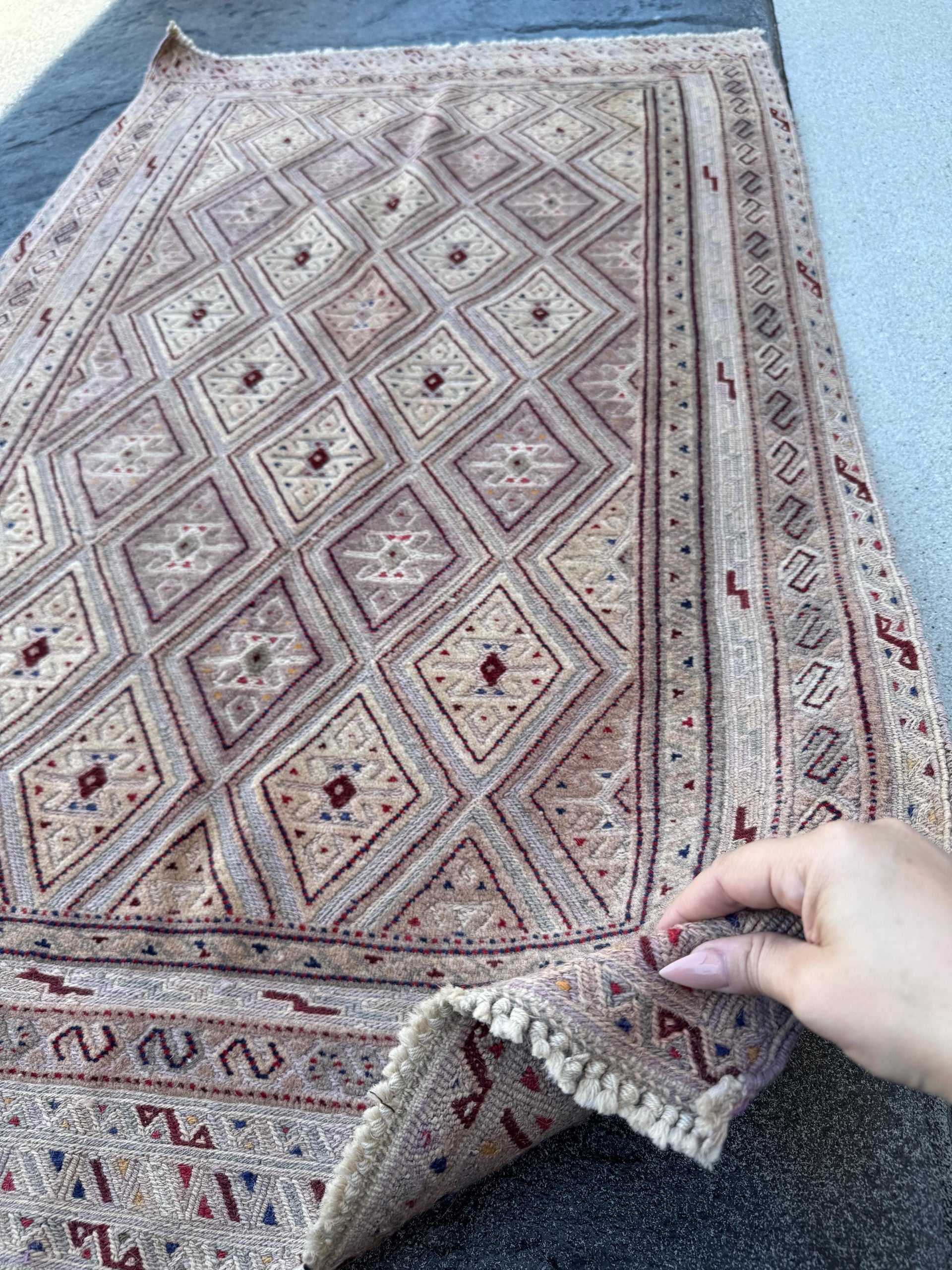 3x5 (91x152) Handmade Afghan Kilim Rug | Tan Cream Beige Brown Mocha Blood Red Midnight Blue Charcoal Grey Black | Wool Flatwoven