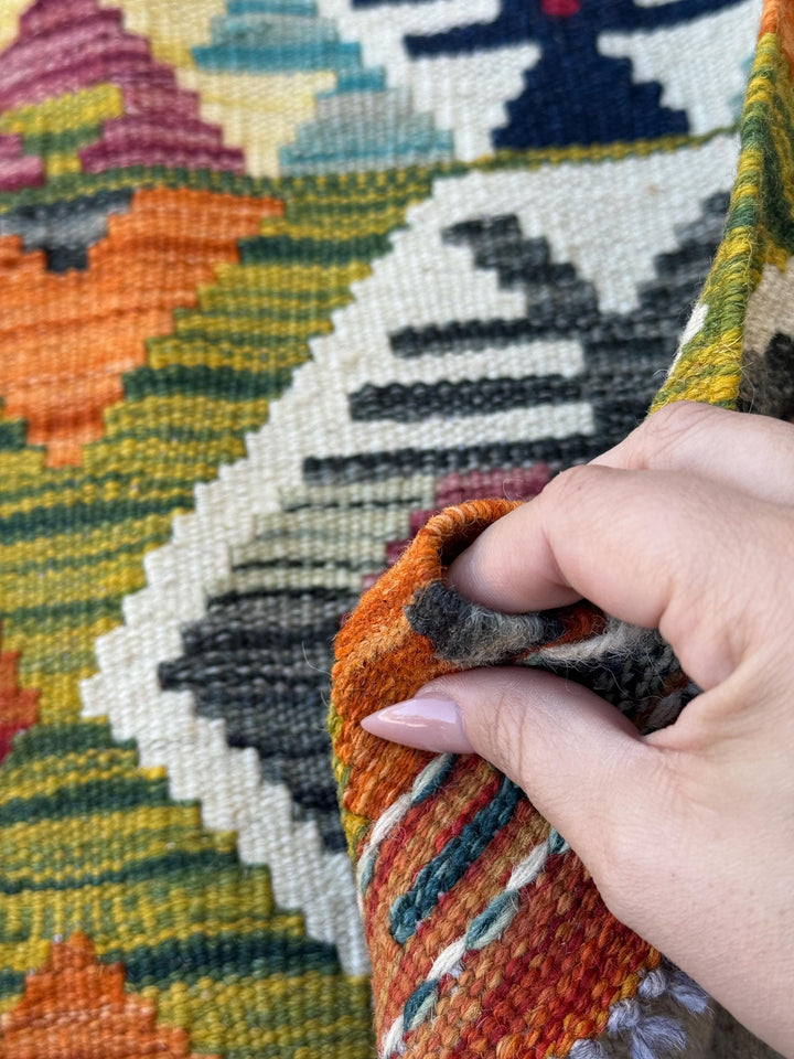 2x5 Handmade Afghan Kilim Runner Rug | Cream White Burnt Orange Blood Red Mustard Yellow Charcoal Grey Olive Moss Green Teal Aqua Beige