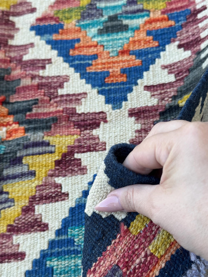 2x5 Handmade Afghan Kilim Runner Rug | Cream White Blood Red Charcoal Grey Black Burnt Orange Aqua Teal Mustard Yellow Indigo Denim Blue