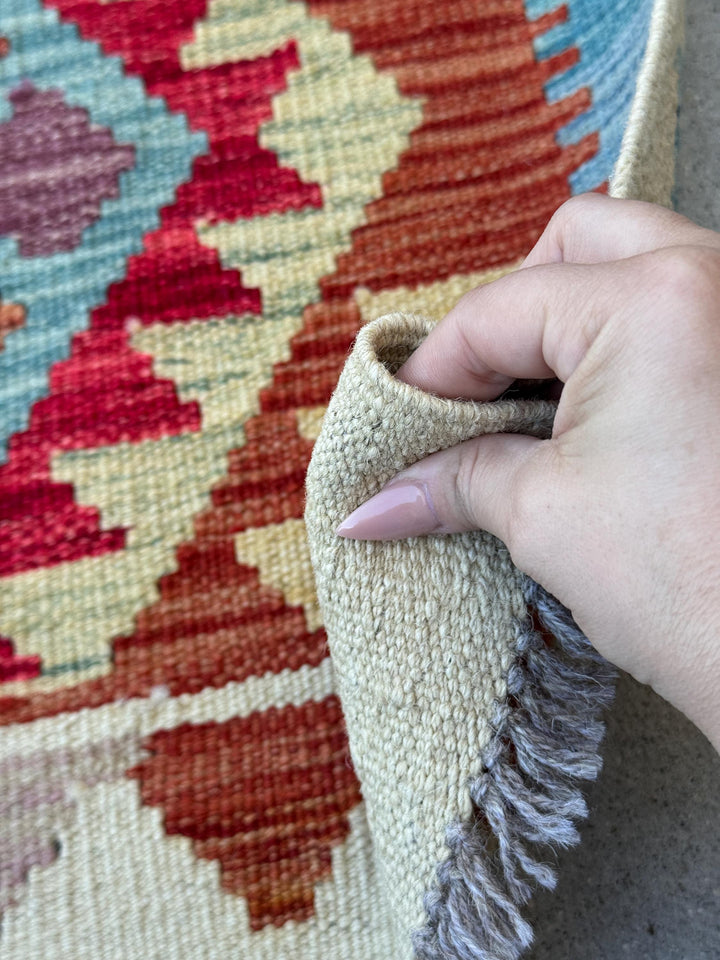 2x3 Handmade Afghan Kilim Rug | Cream Beige Rust Red Teal Chocolate Brown Tan Mocha Charcoal Grey Mustard Yellow Peach Mint Sky Blue | Wool