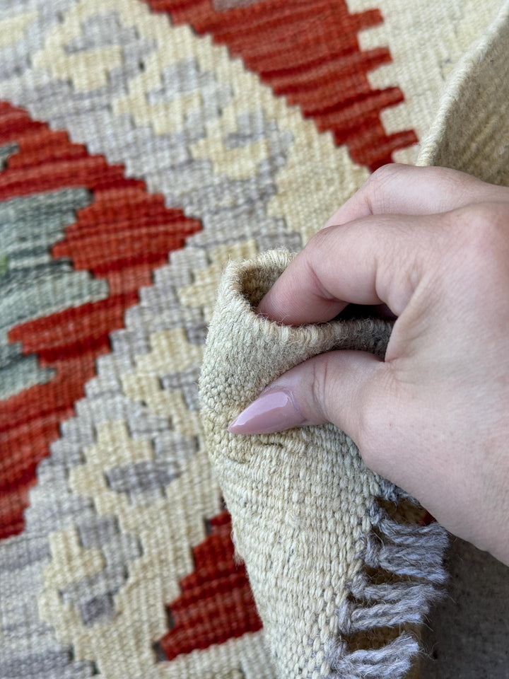 2x4 Handmade Afghan Kilim Rug | Cream Beige Charcoal Light Grey Tan Blood Red Sky Blue Peach Pine Olive Green Chocolate Brown | Flatwoven
